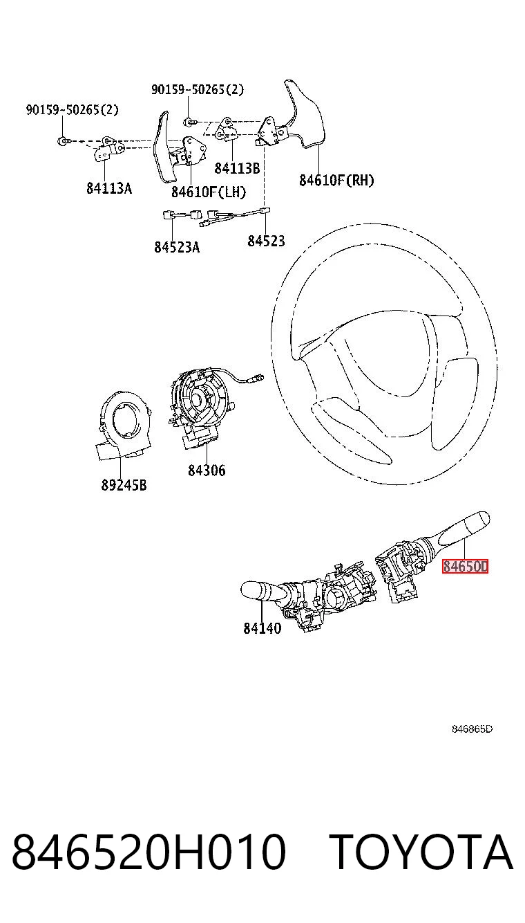 846520H010 Toyota Comutador direito instalado na coluna da direção