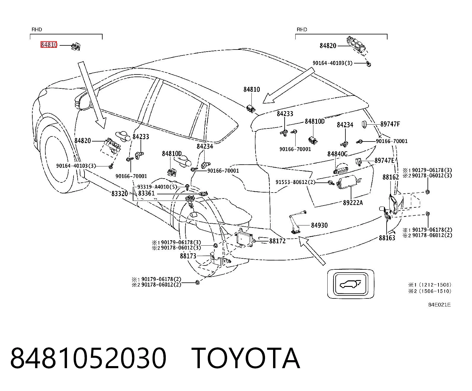 8481052030 Toyota Botão dianteiro direito de ativação de motor de acionamento de vidro