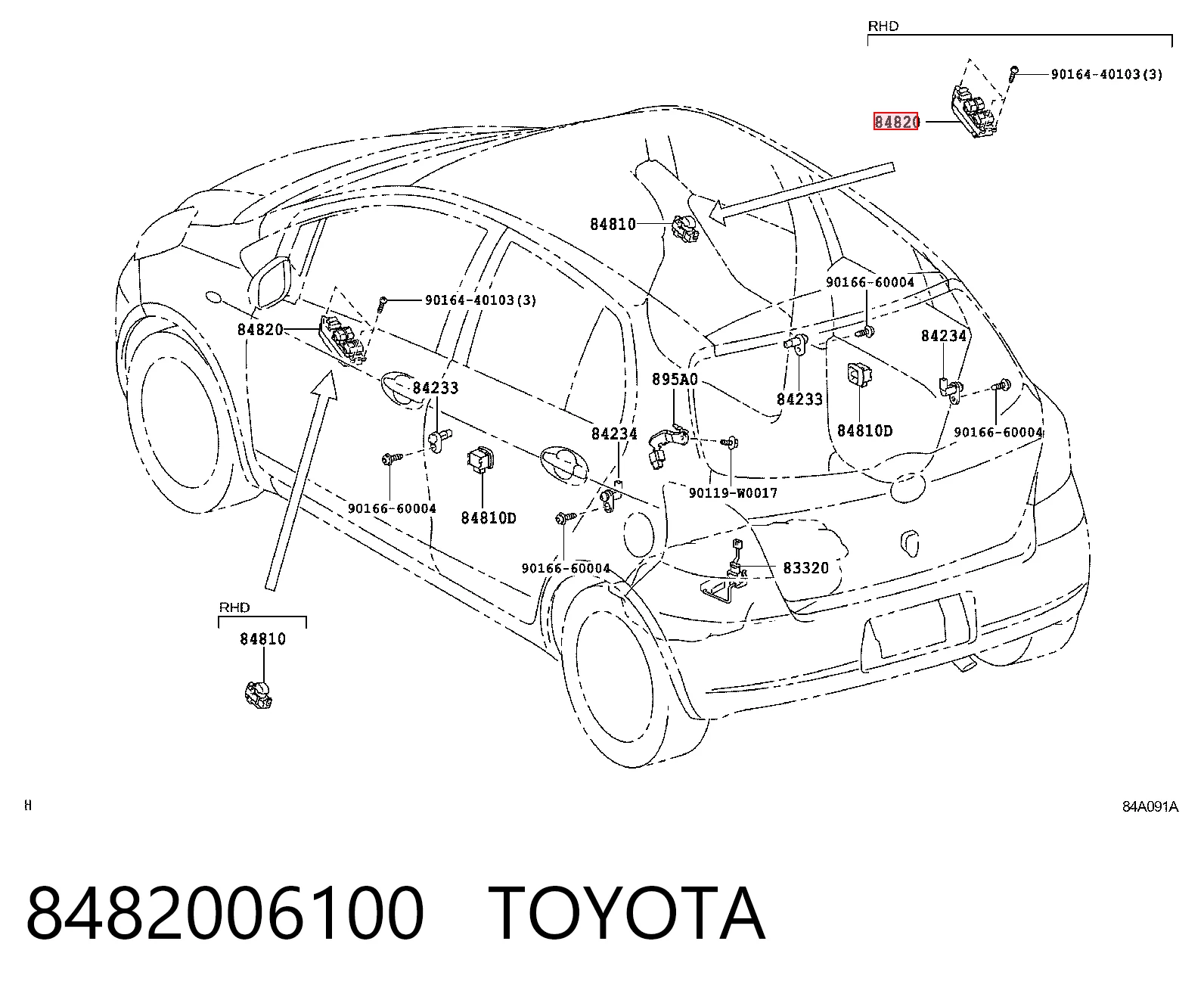 8482006100 Toyota Unidade de botões dianteira esquerda de controlo de elevador de vidro
