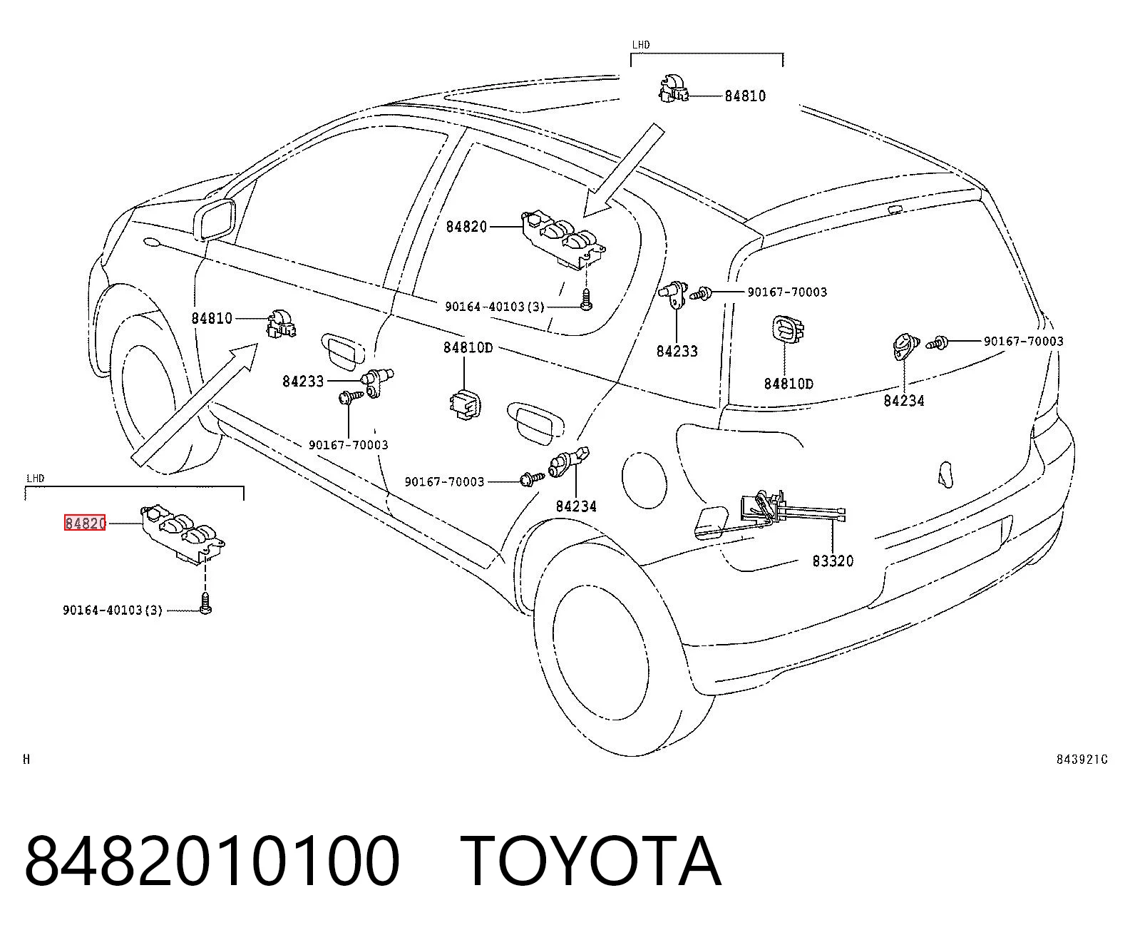 8482010100 Toyota Unidade de botões de controlo de elevador de vidro de consola central
