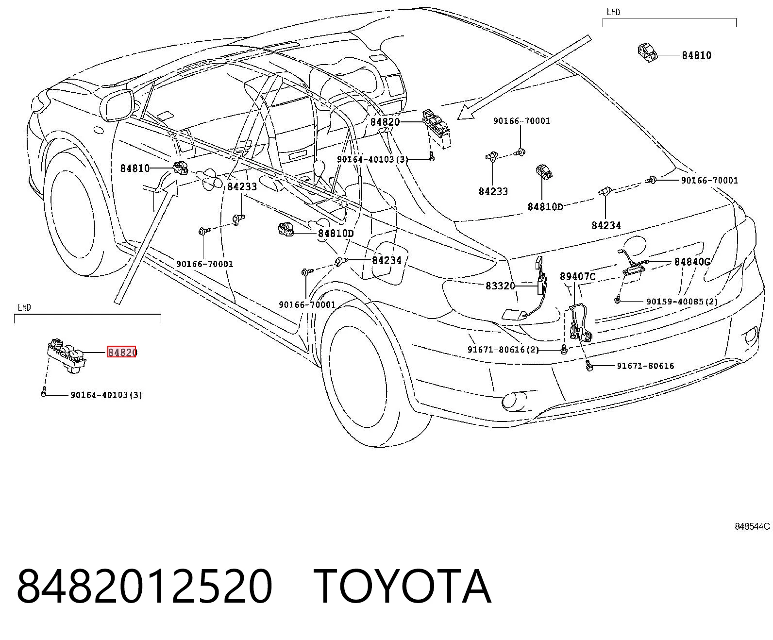 8482012520 Toyota Unidade de botões dianteira esquerda de controlo de elevador de vidro