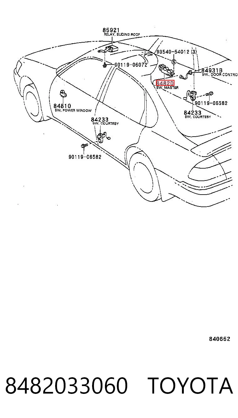 8482033060 Toyota Mecanismo de acionamento de vidro da porta dianteira esquerda