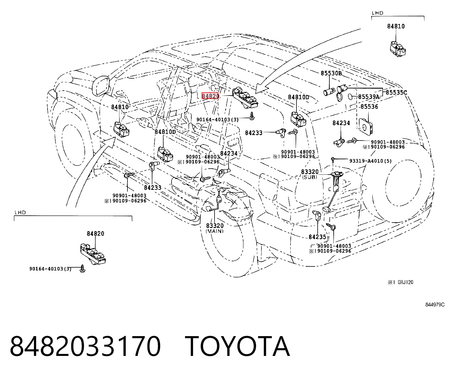 8482033170 Toyota Unidade de botões dianteira esquerda de controlo de elevador de vidro