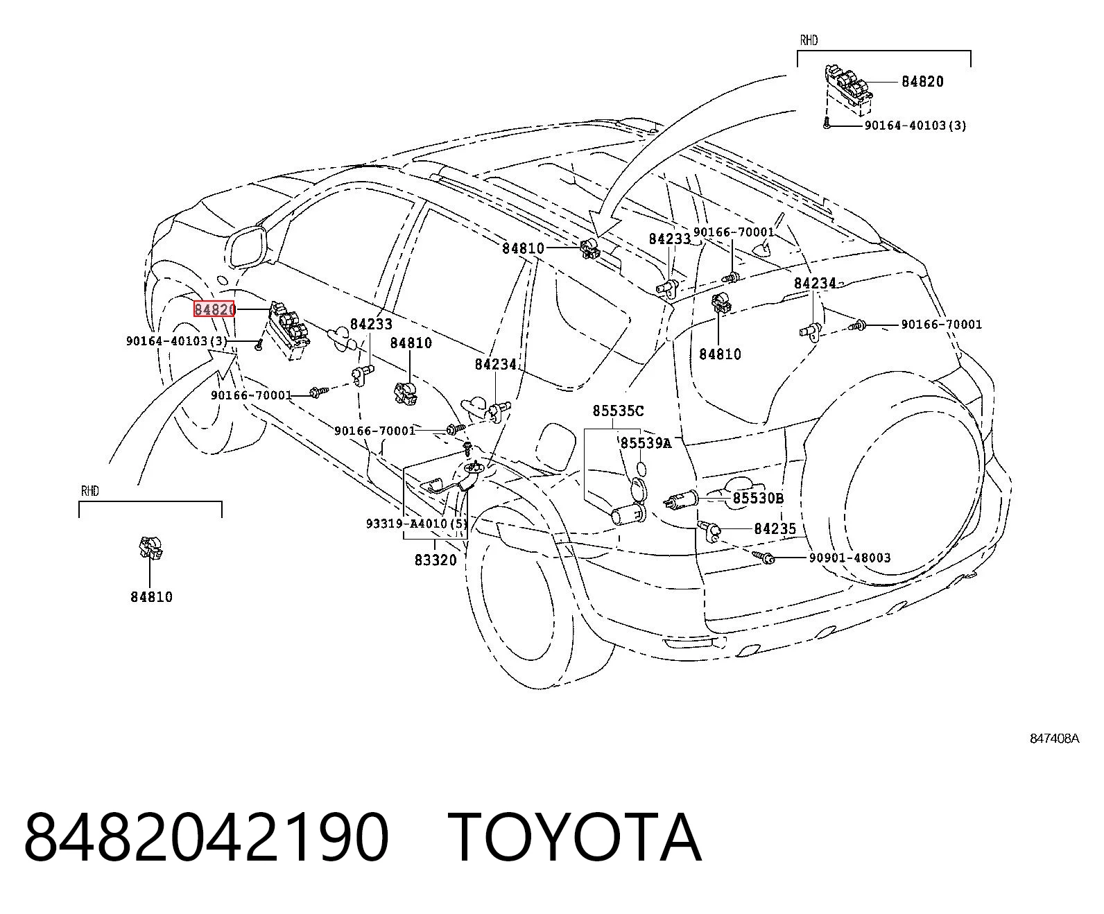 8482042190 Toyota Unidade de botões dianteira esquerda de controlo de elevador de vidro