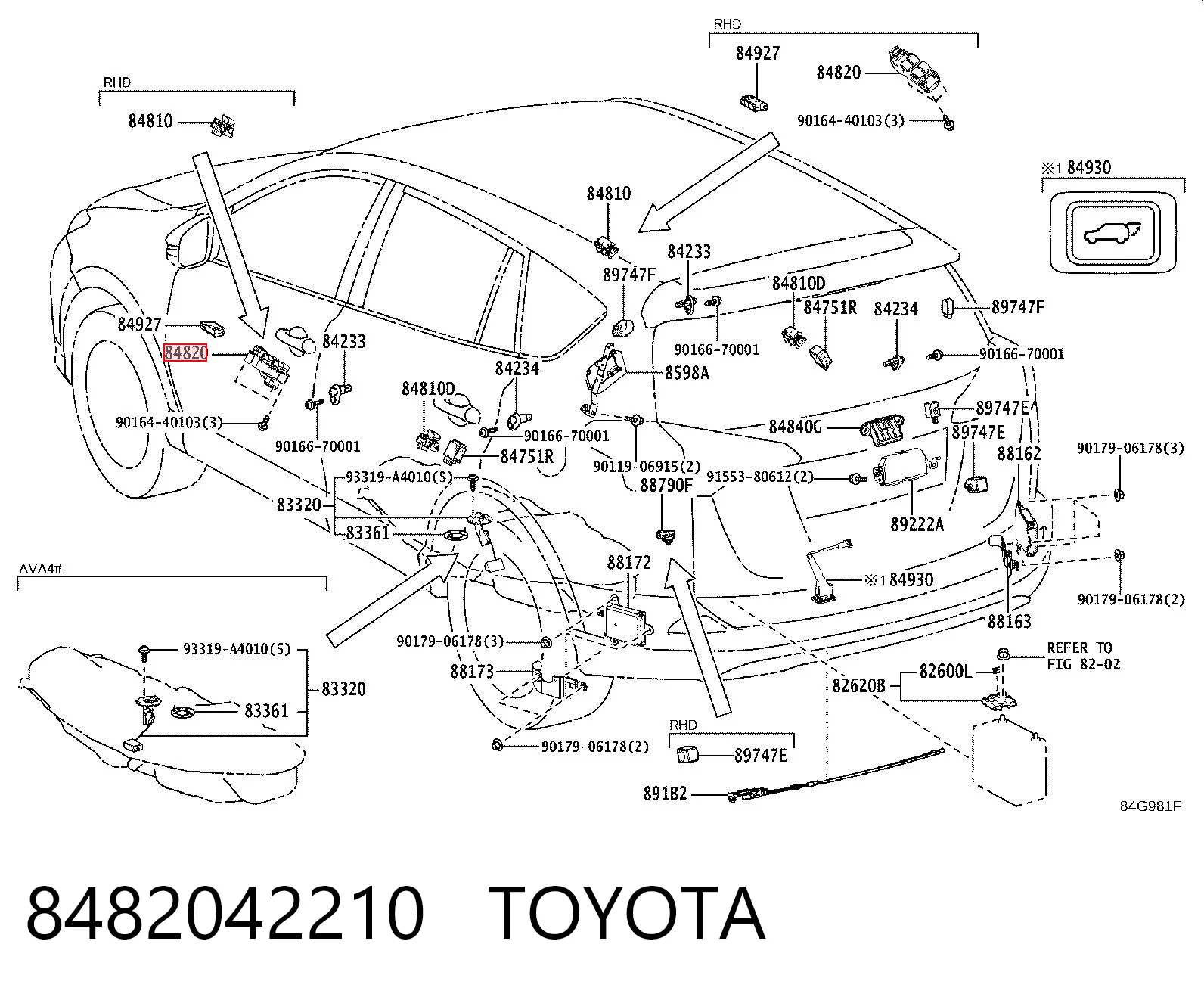 8482042210 Toyota Unidade de botões de controlo de elevador de vidro de consola central