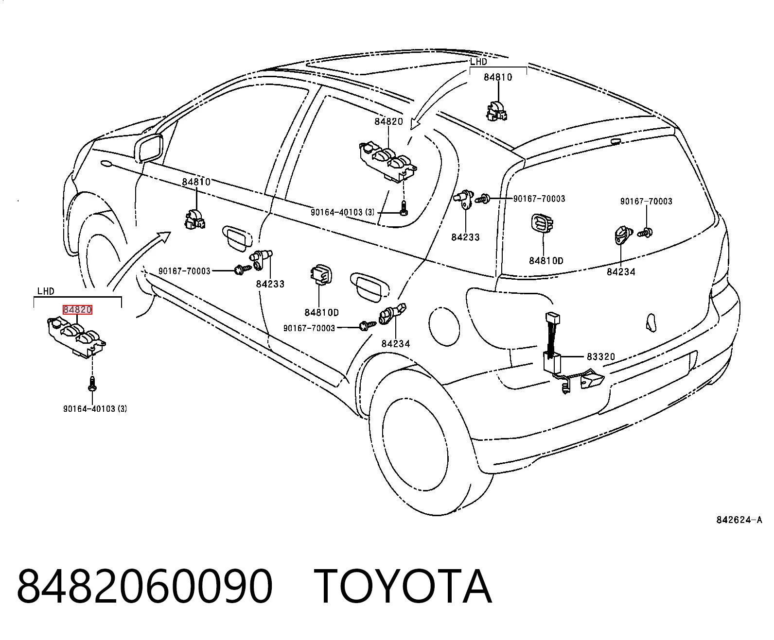8482060090 Toyota Unidade de botões dianteira esquerda de controlo de elevador de vidro