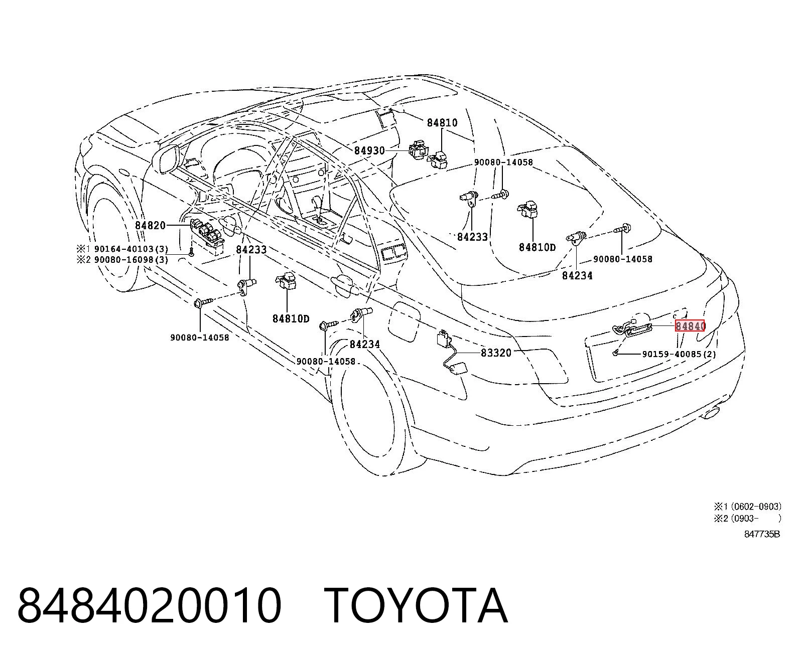 8484020010 Toyota Botão de acionamento do fecho de tampa de porta-malas (de 3ª/5ª porta (de tampa de alcapão)