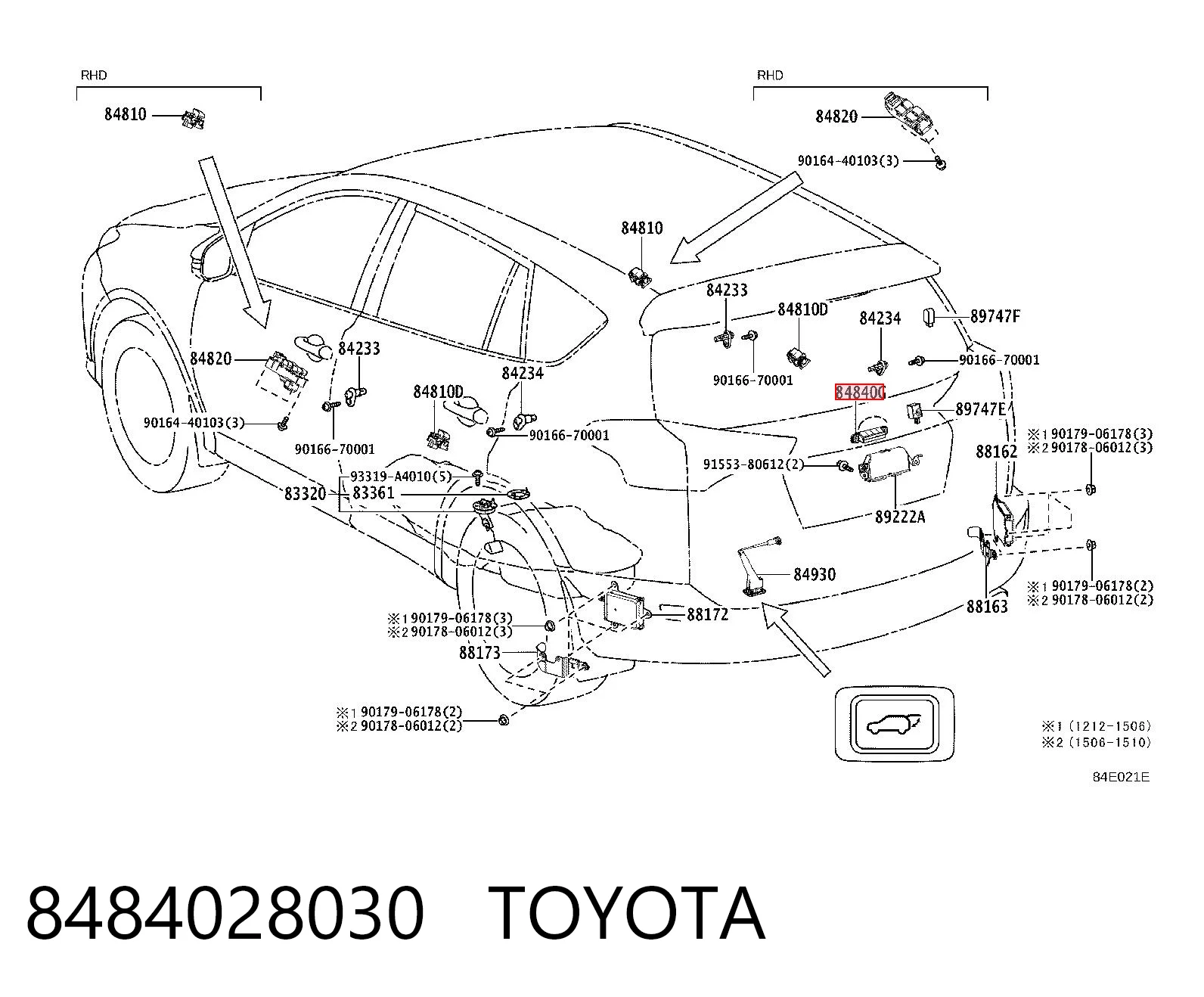 8484028030 Toyota Botão de acionamento do fecho de tampa de porta-malas (de 3ª/5ª porta (de tampa de alcapão)
