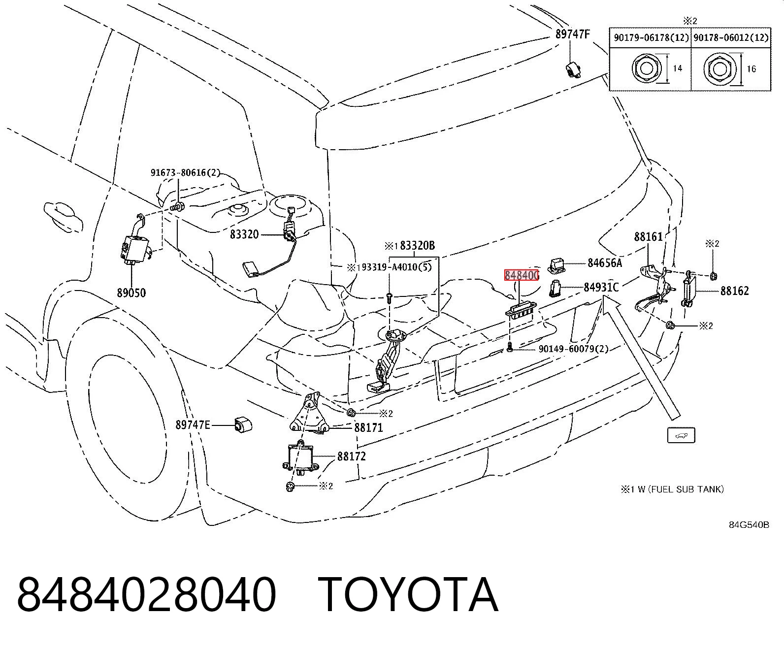 8484028040 Toyota Botão de acionamento do fecho de tampa de porta-malas (de 3ª/5ª porta (de tampa de alcapão)