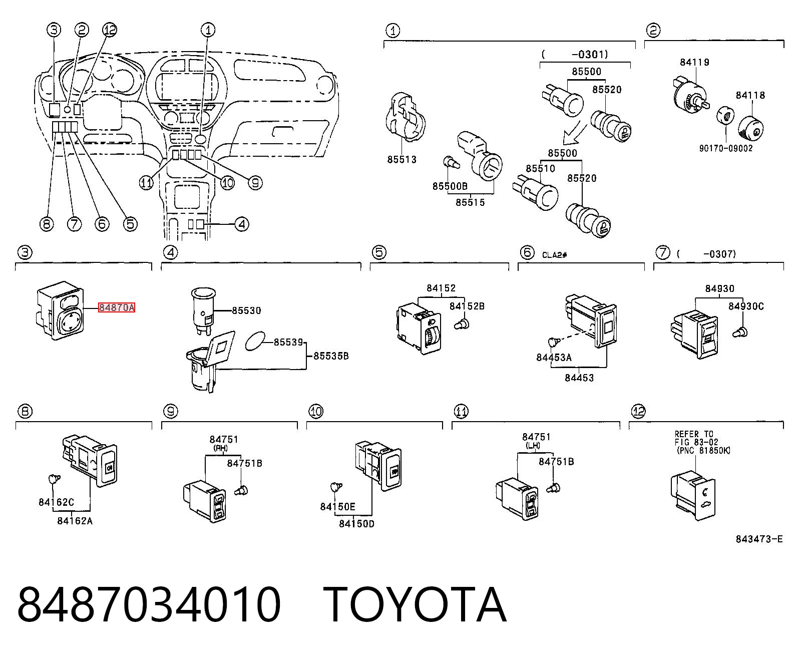 8487034010 Toyota Unidade de controlo dos espelhos de retrovisão, na porta