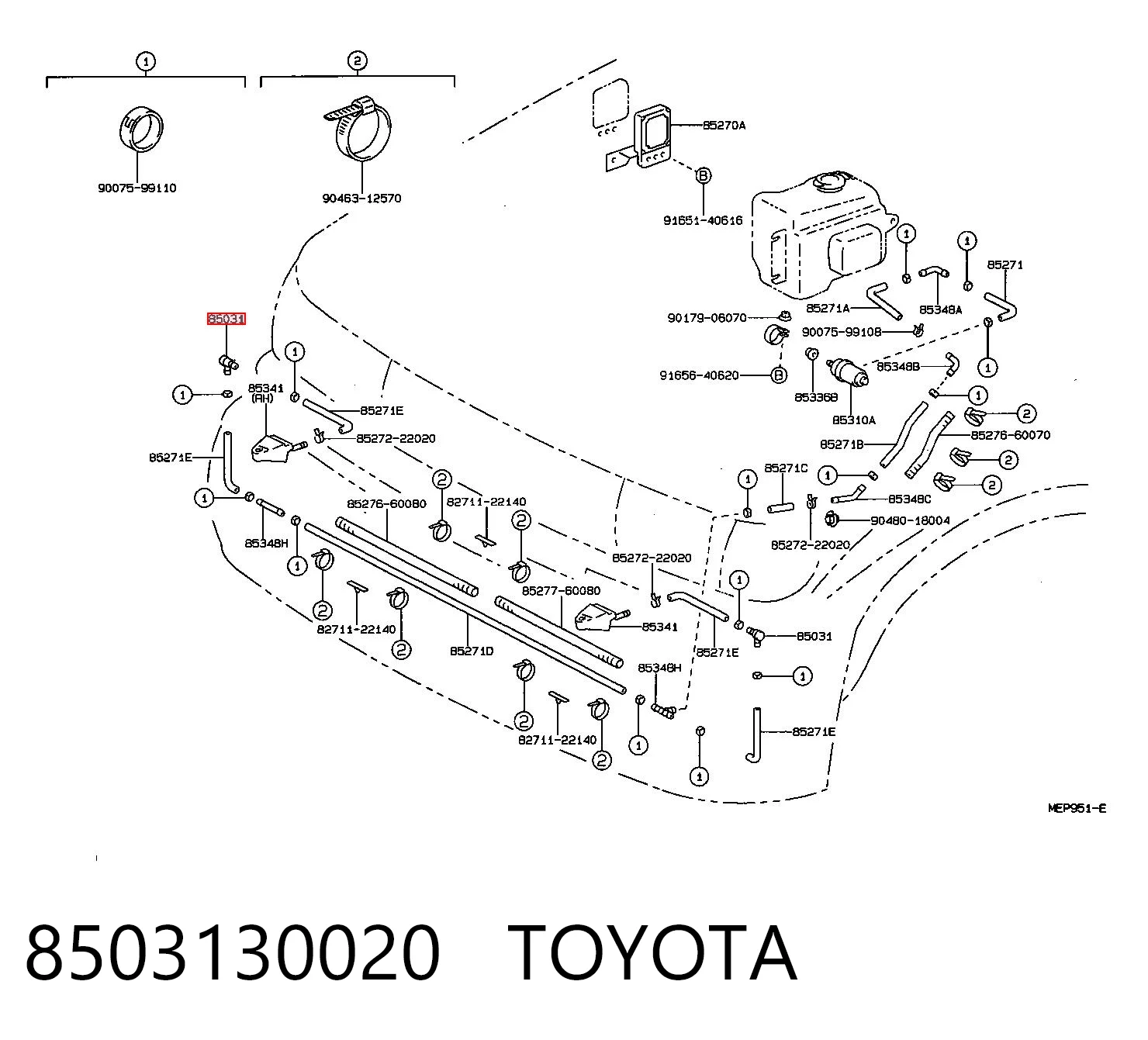 8503130020 Toyota Válvula de retenção de fluido para lavador de pára-brisas