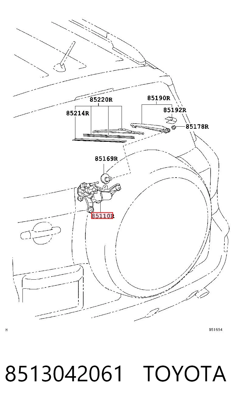8513042061 Toyota Motor de limpador pára-brisas de vidro traseiro