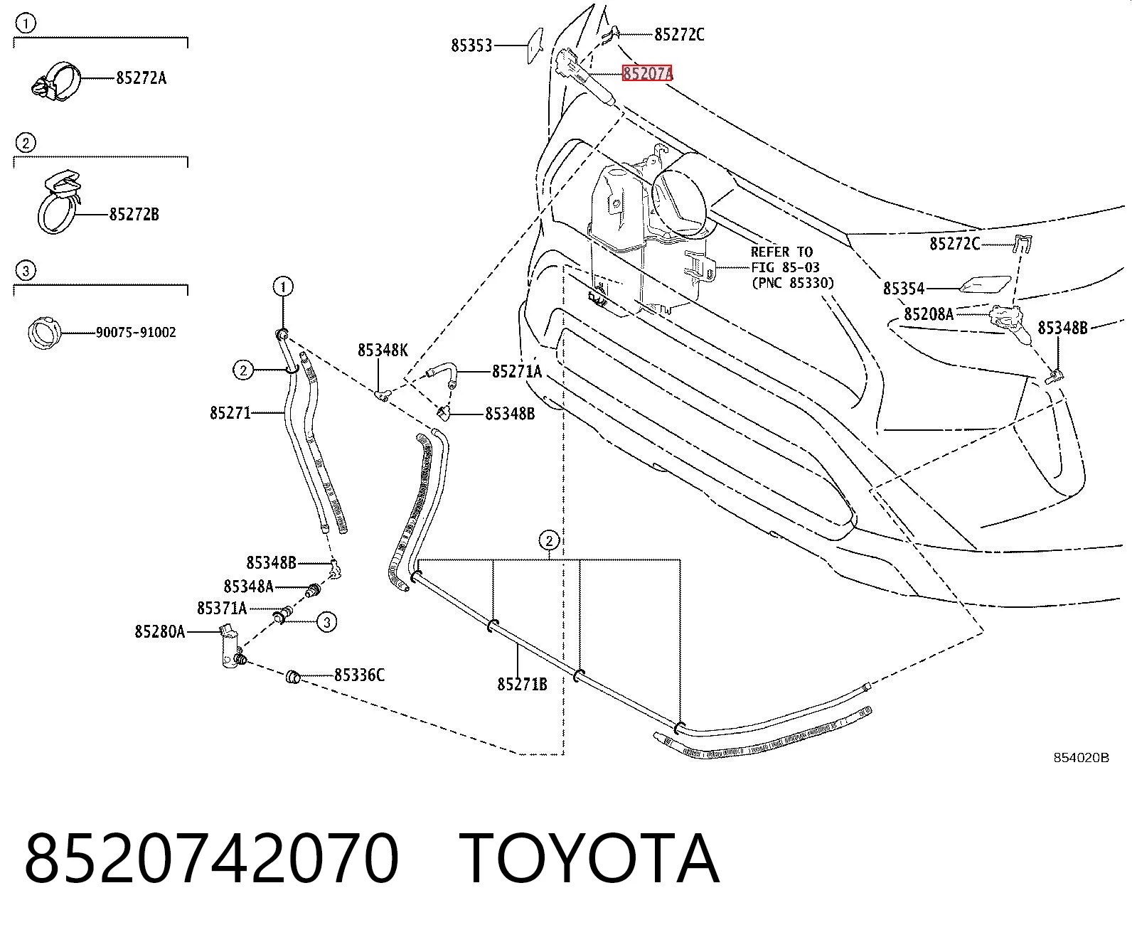 8520742070 Toyota Suporte do injetor de fluido para lavador das luzes (cilindro de elevação)
