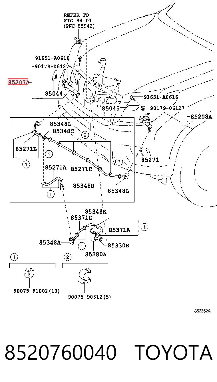 8520760040 Toyota Suporte do injetor de fluido para lavador das luzes (cilindro de elevação)