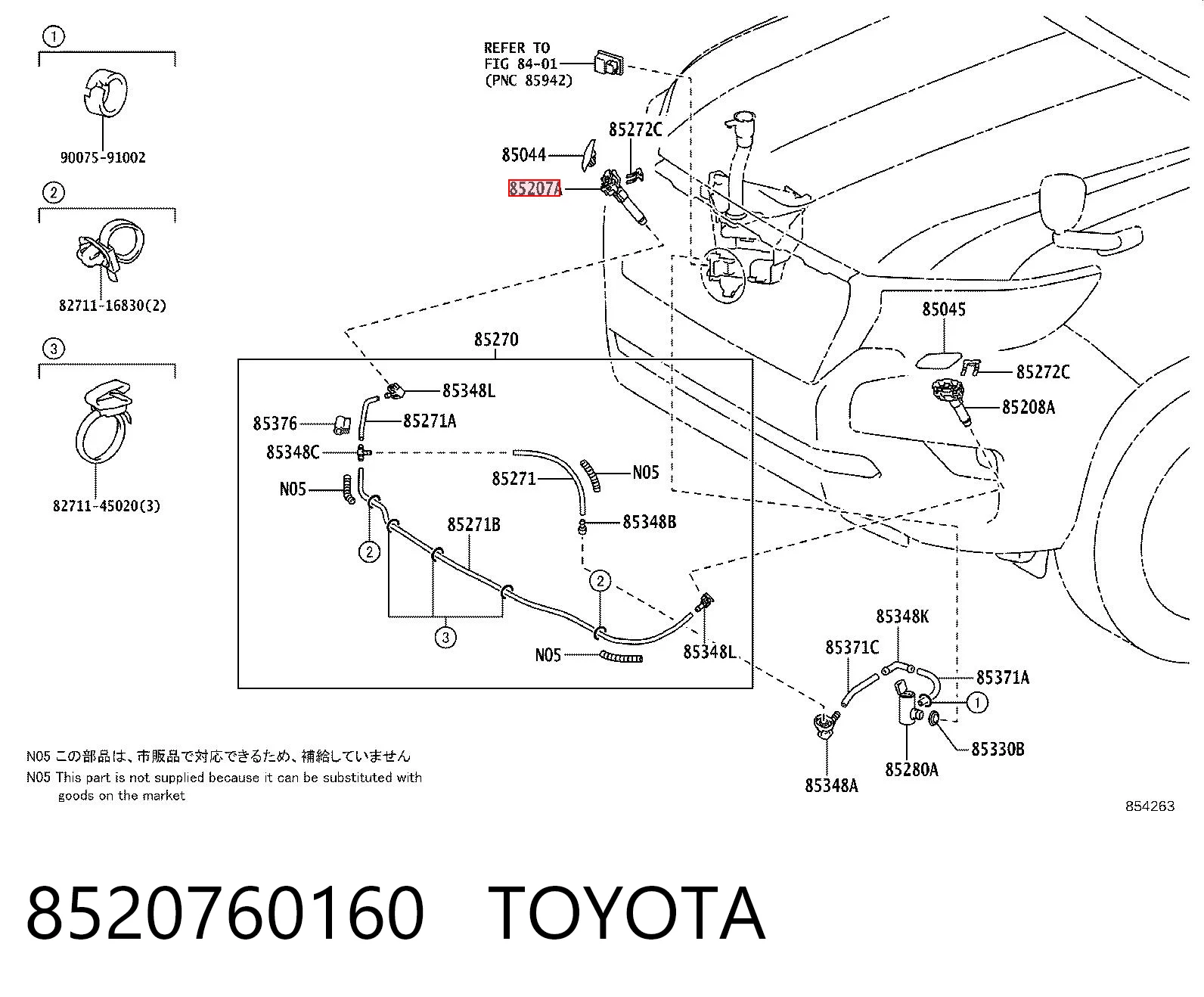 8520760160 Toyota Injetor de fluido para lavador da luz dianteira direita
