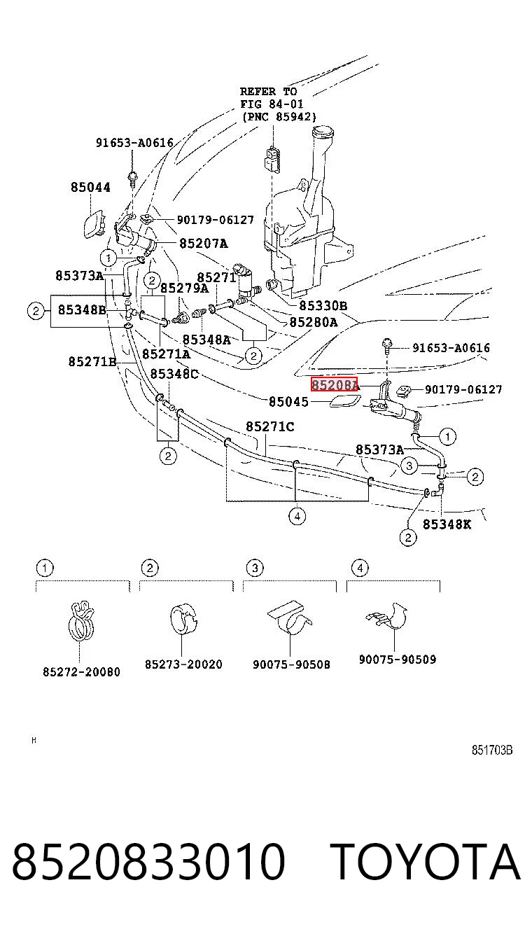 8520833010 Toyota Injetor de fluido para lavador da luz dianteira esquerda