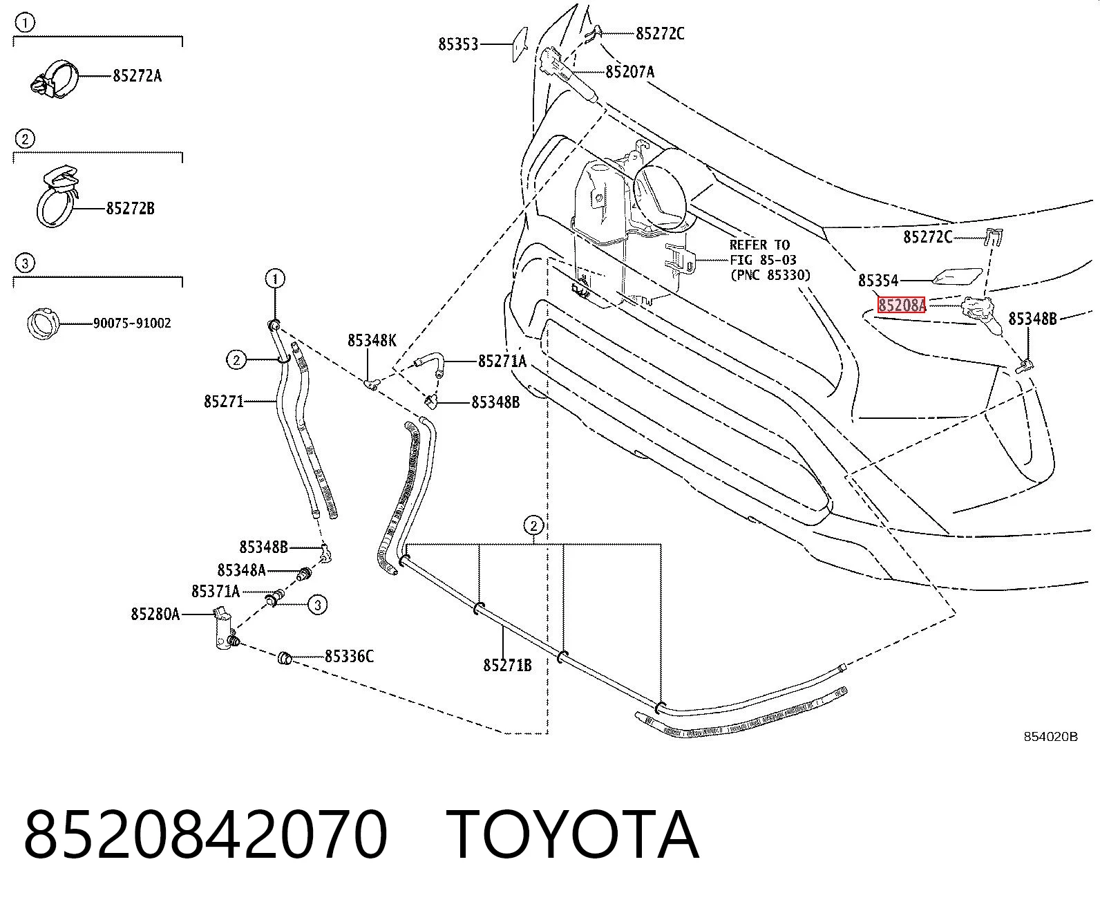 8520842070 Toyota Suporte do injetor de fluido para lavador das luzes (cilindro de elevação)