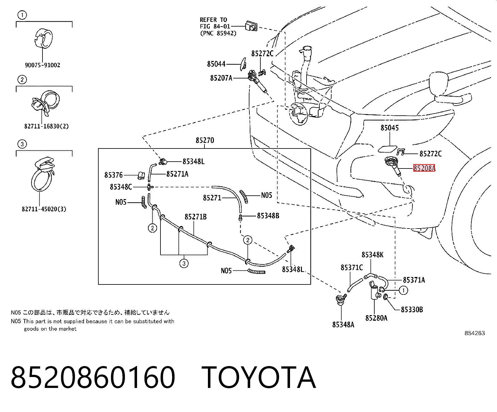 8520860160 Toyota Injetor de fluido para lavador da luz dianteira esquerda