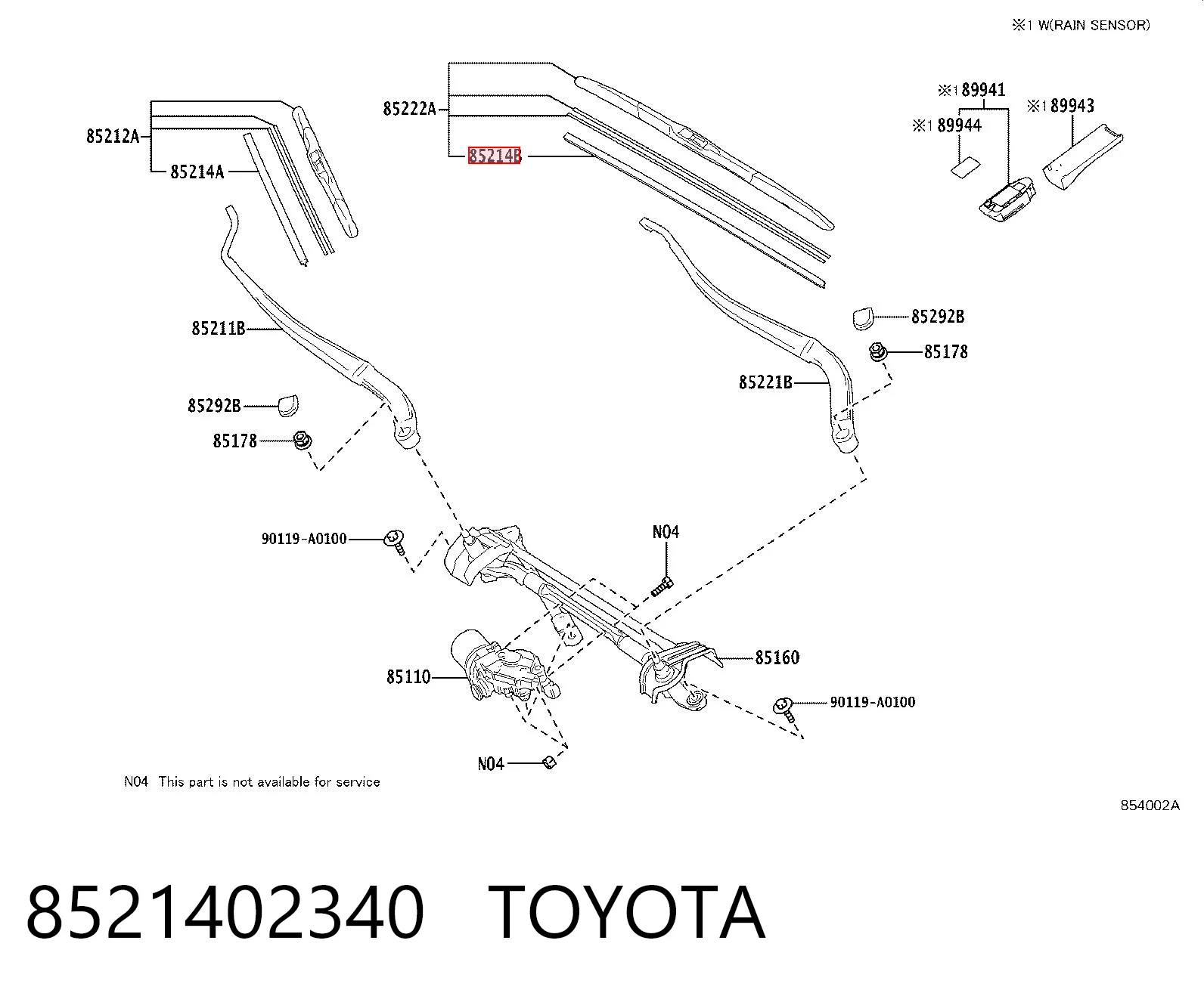 8521402340 Toyota Limpa-pára-brisas do pára-brisas de condutor