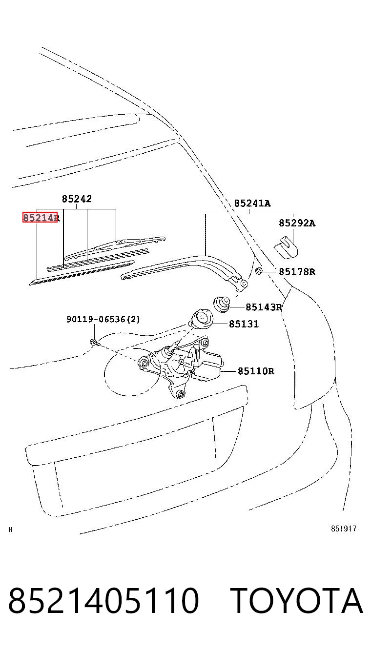 8521405110 Toyota Elástico da escova de limpador pára-brisas de vidro traseiro