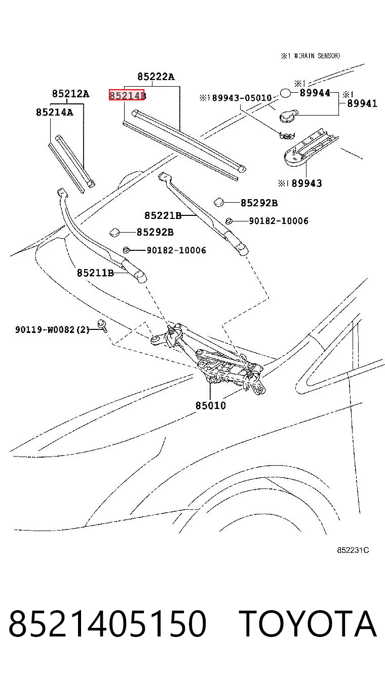 8521405150 Toyota Elástico da escova de limpador pára-brisas de condutor