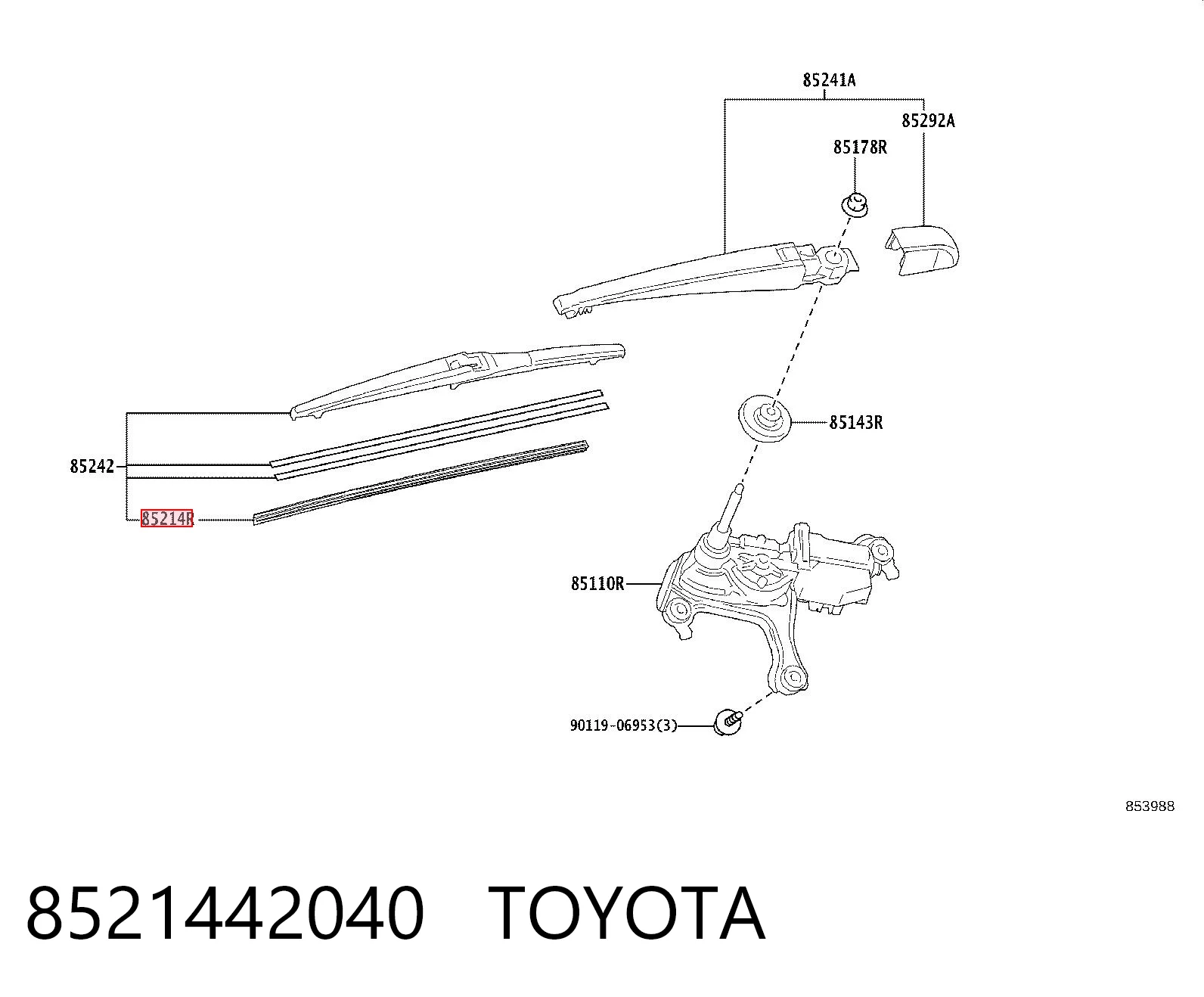 8521442040 Toyota Elástico da escova de limpador pára-brisas de vidro traseiro