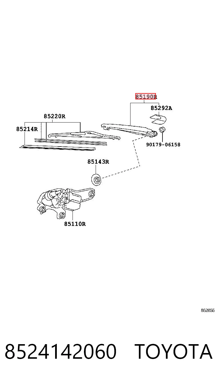 8524142060 Toyota Braço de limpa-pára-brisas de vidro traseiro