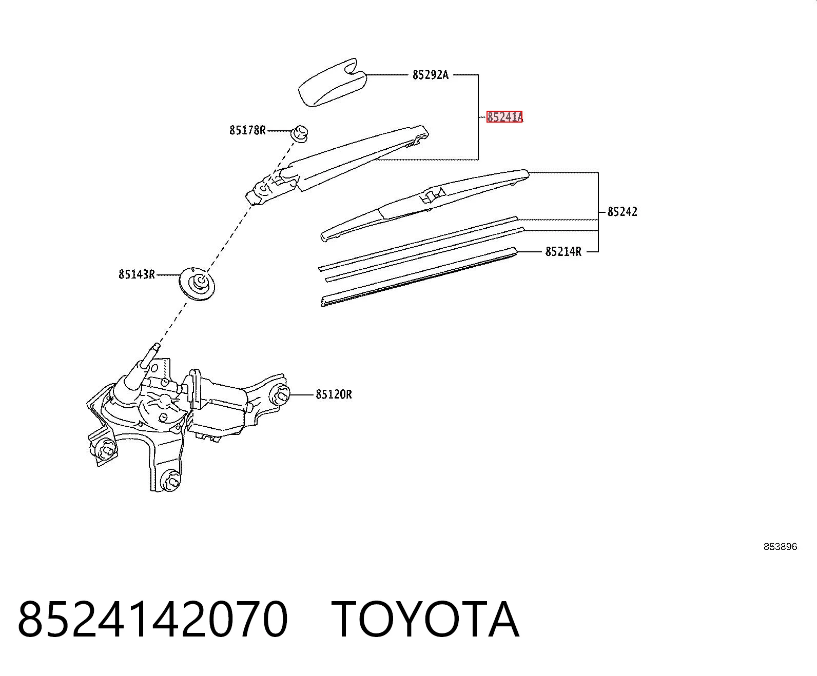 8524142070 Toyota Braço de limpa-pára-brisas de vidro traseiro
