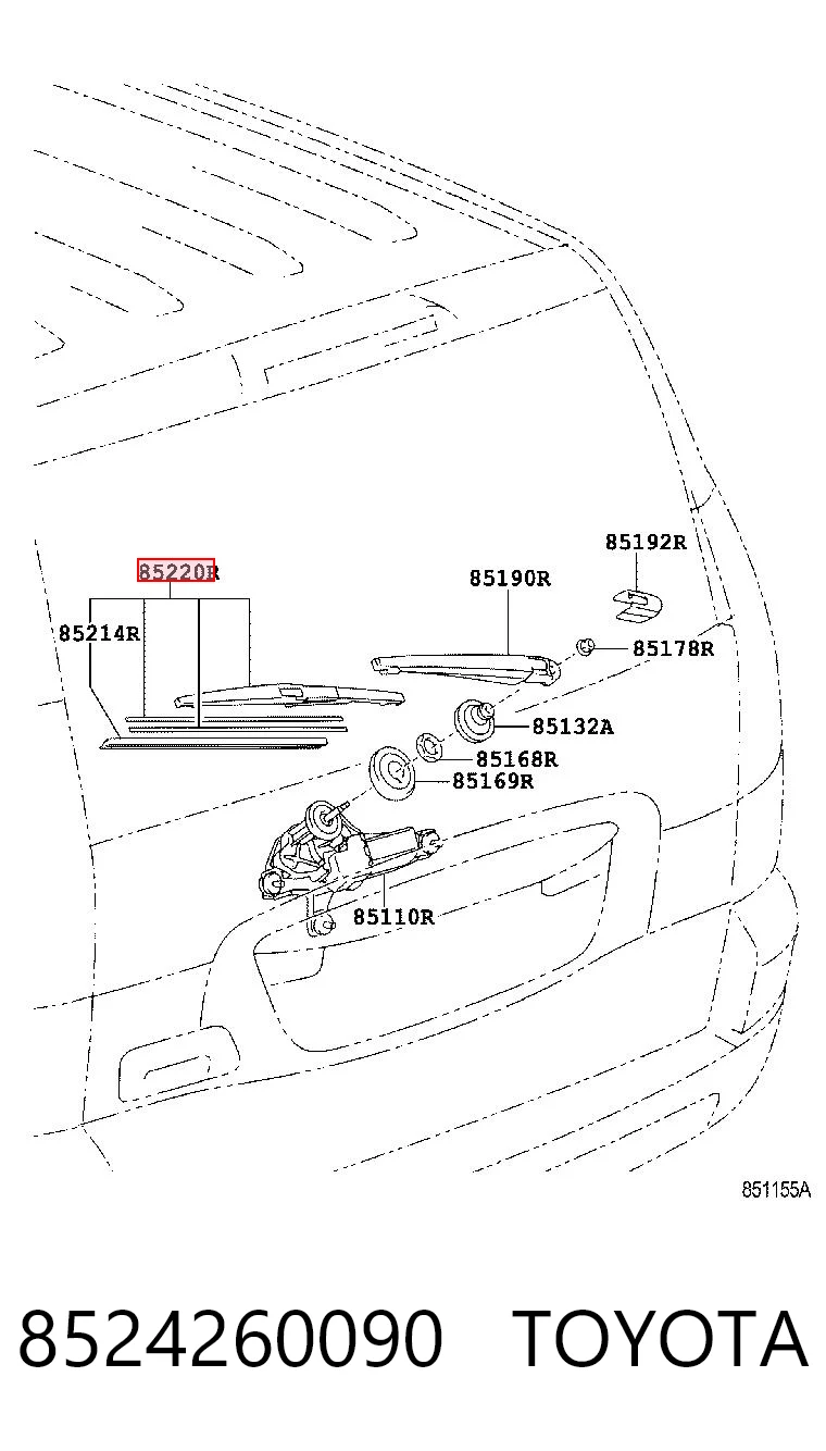 8524260090 Toyota Limpa-pára-brisas de vidro traseiro