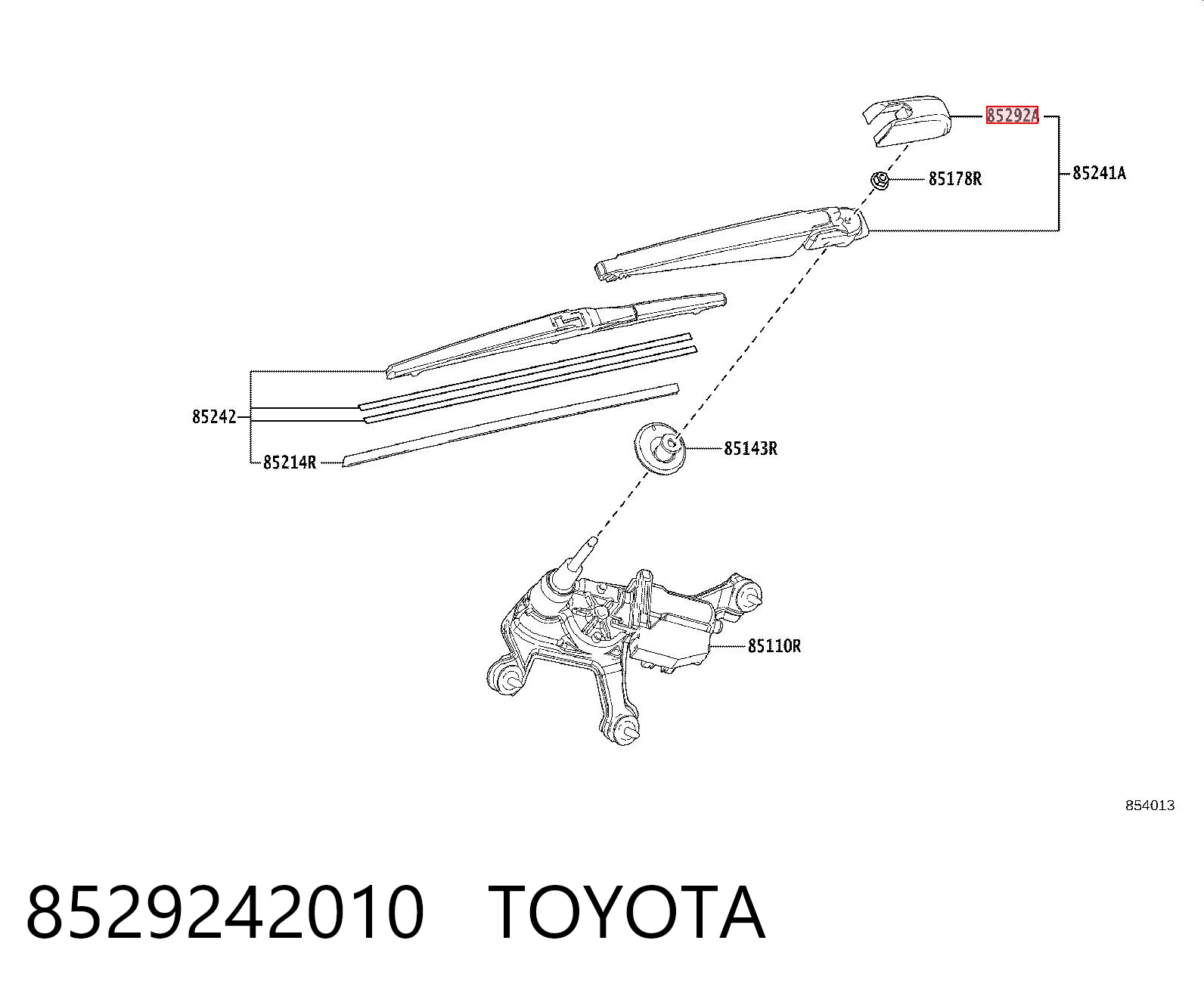 8529242010 Toyota Tampão da porca de fixação do braço de limpador de pára-brisa traseiro
