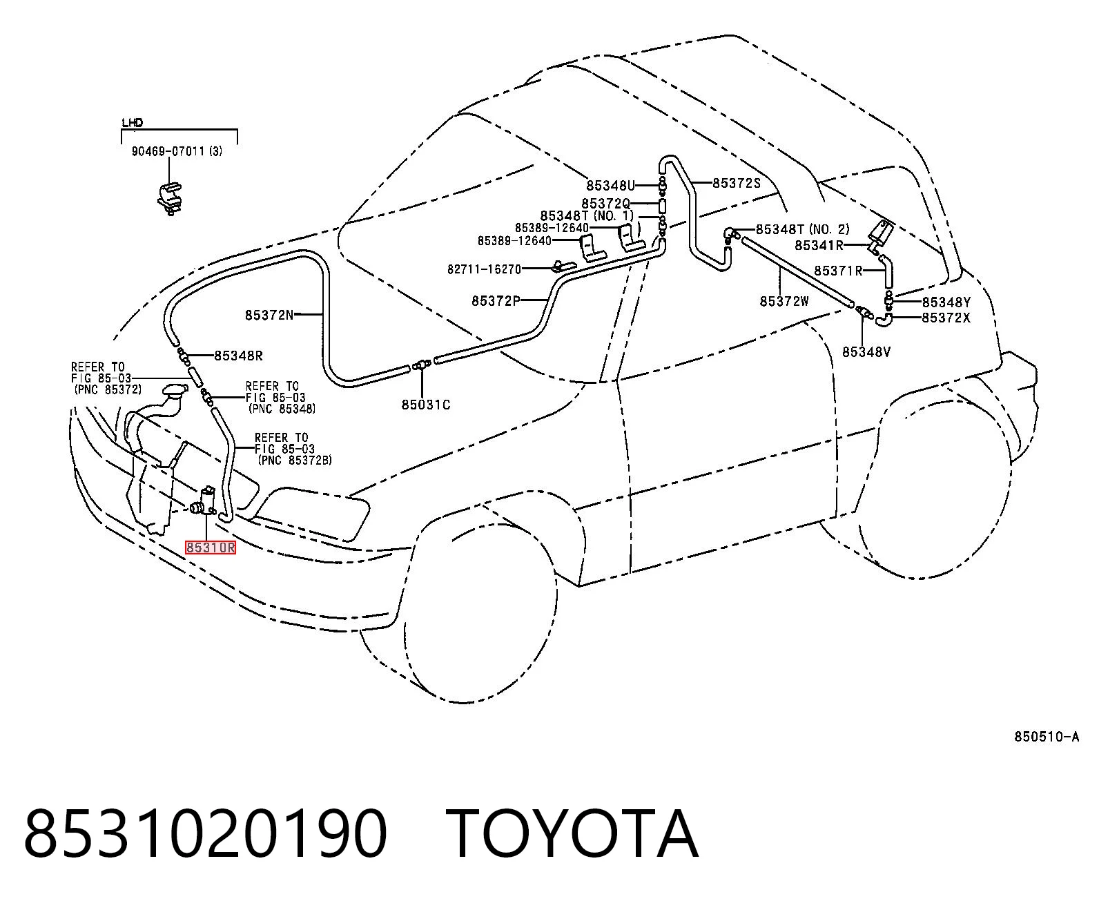 8531020190 Toyota Bomba de motor de fluido para lavador de vidro dianteiro