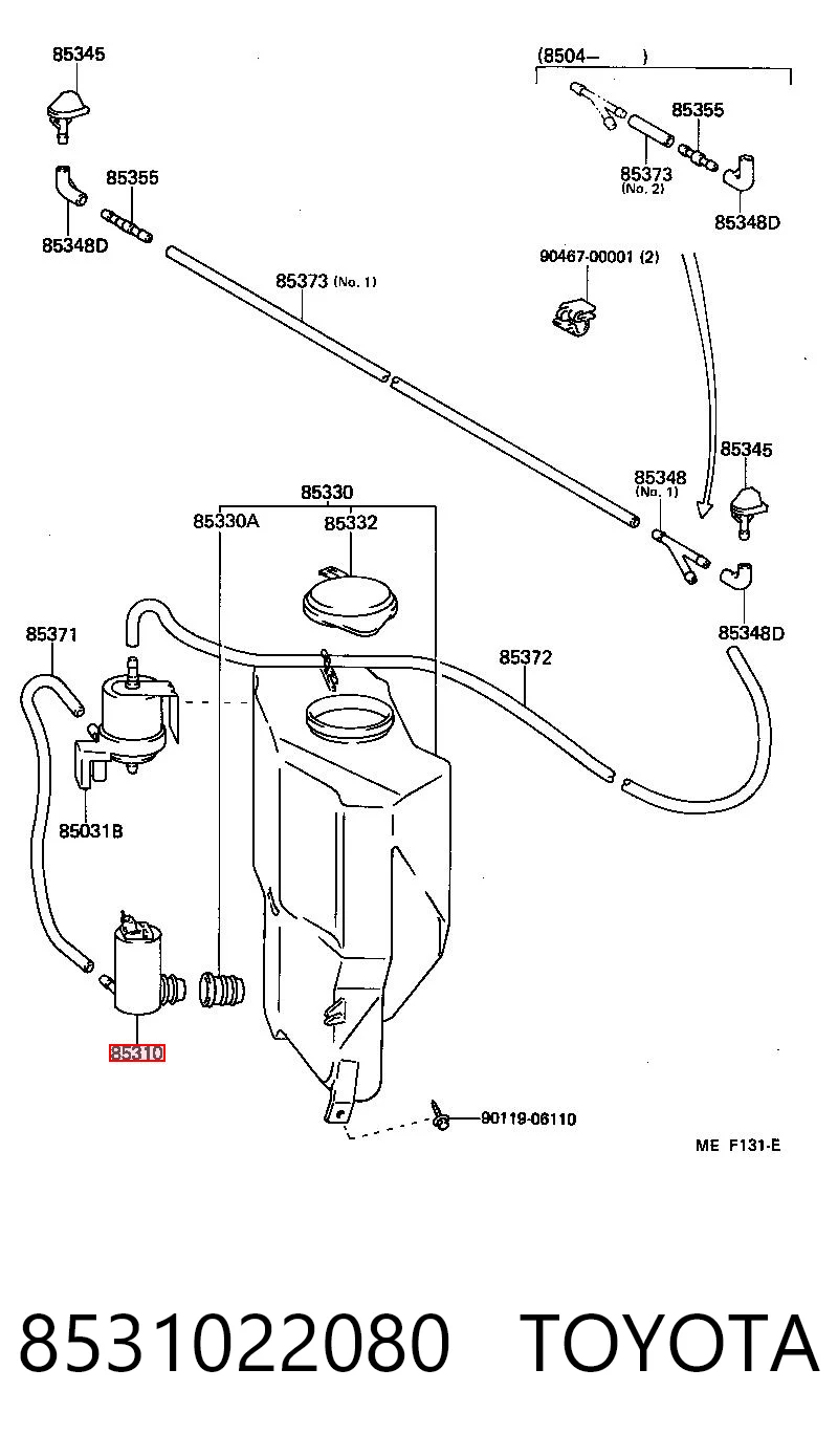 8531022080 Toyota Bomba de motor de fluido para lavador de vidro dianteiro/traseiro
