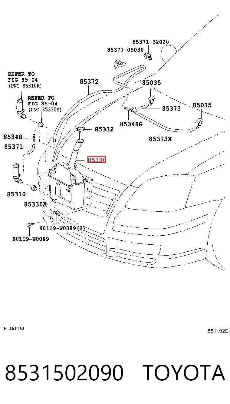 8531502090 Toyota Tanque de fluido para lavador de vidro