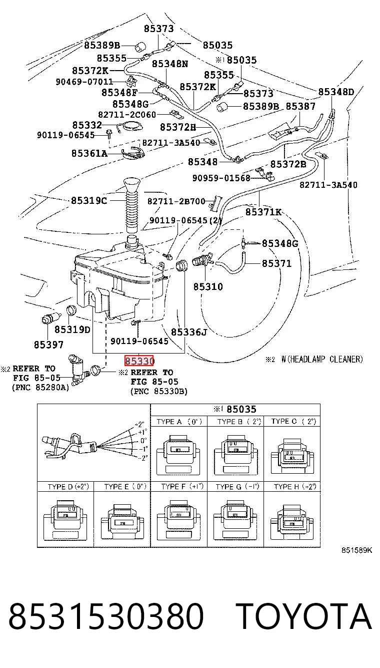 8531530380 Toyota Tanque de fluido para lavador de vidro