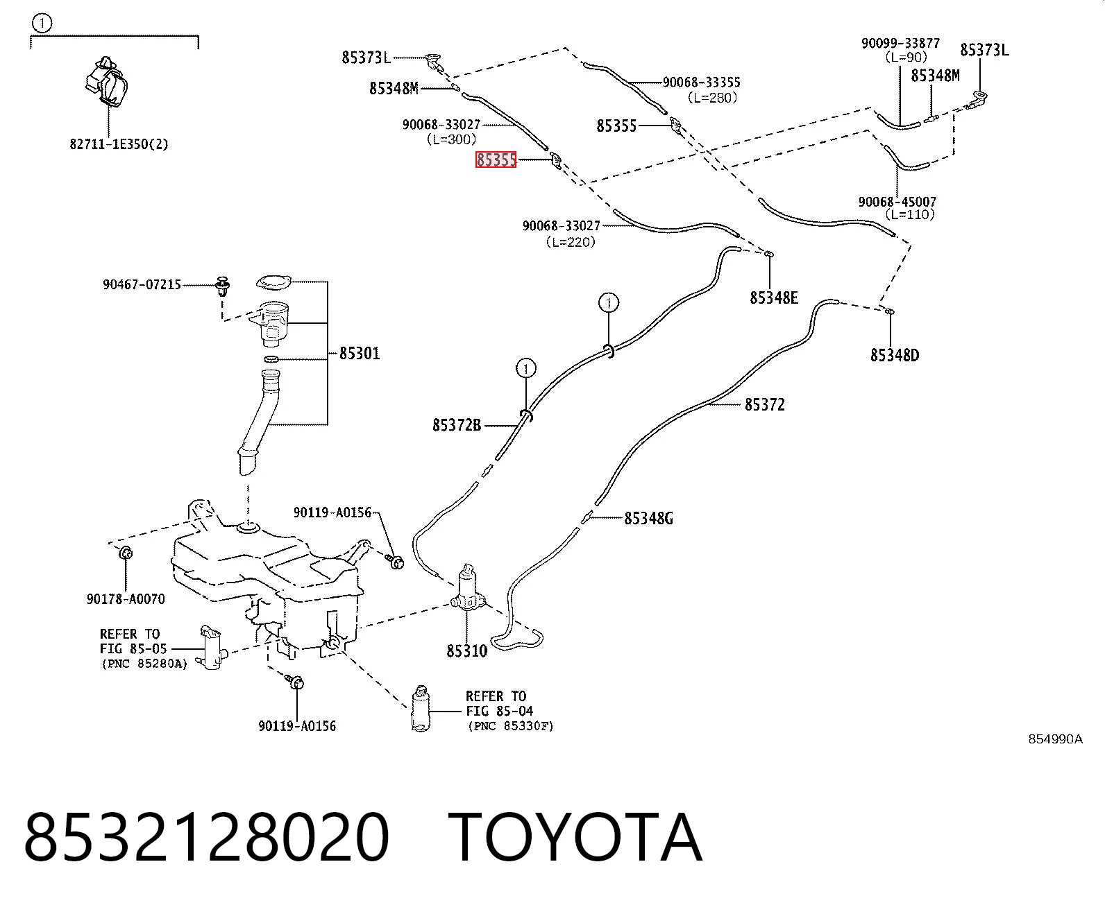 8532128020 Toyota União em T do sistema de lavador de pára-brisas