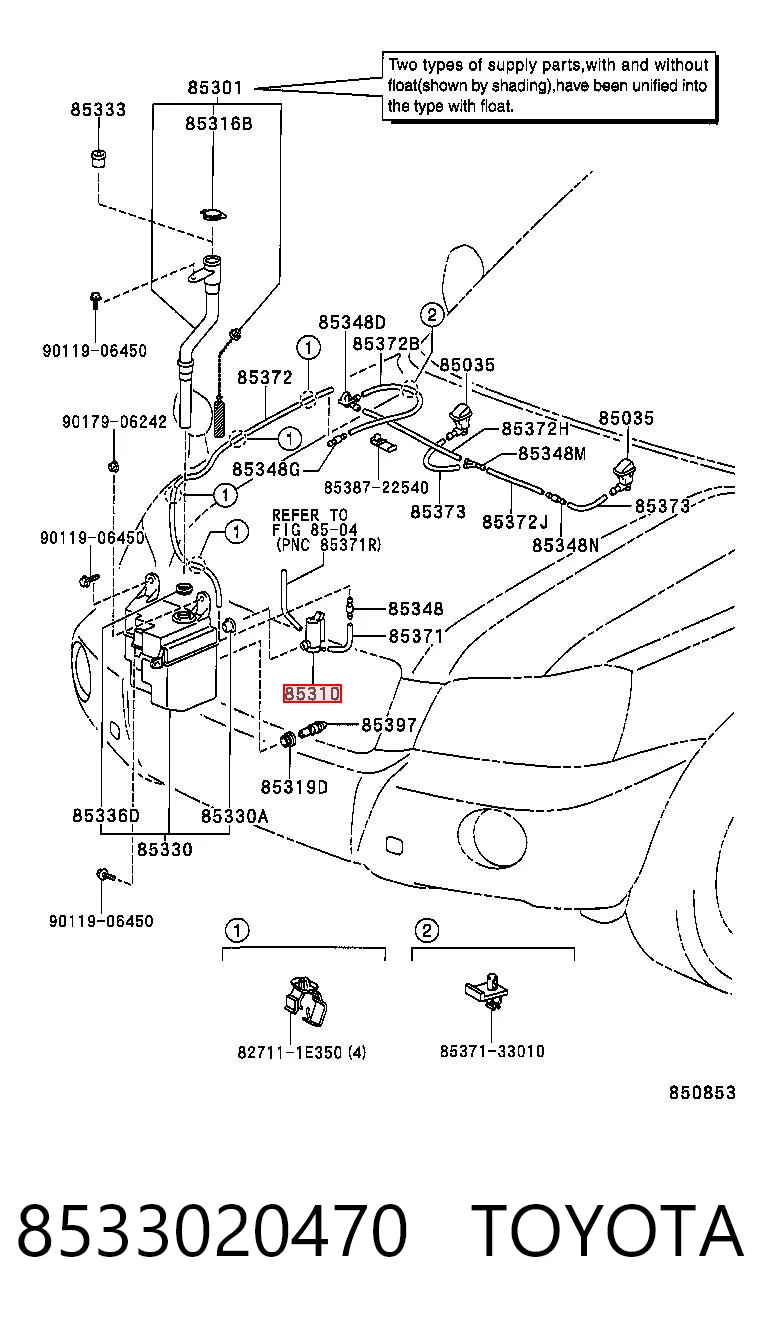 8533020470 Toyota Bomba de motor de fluido para lavador de vidro dianteiro