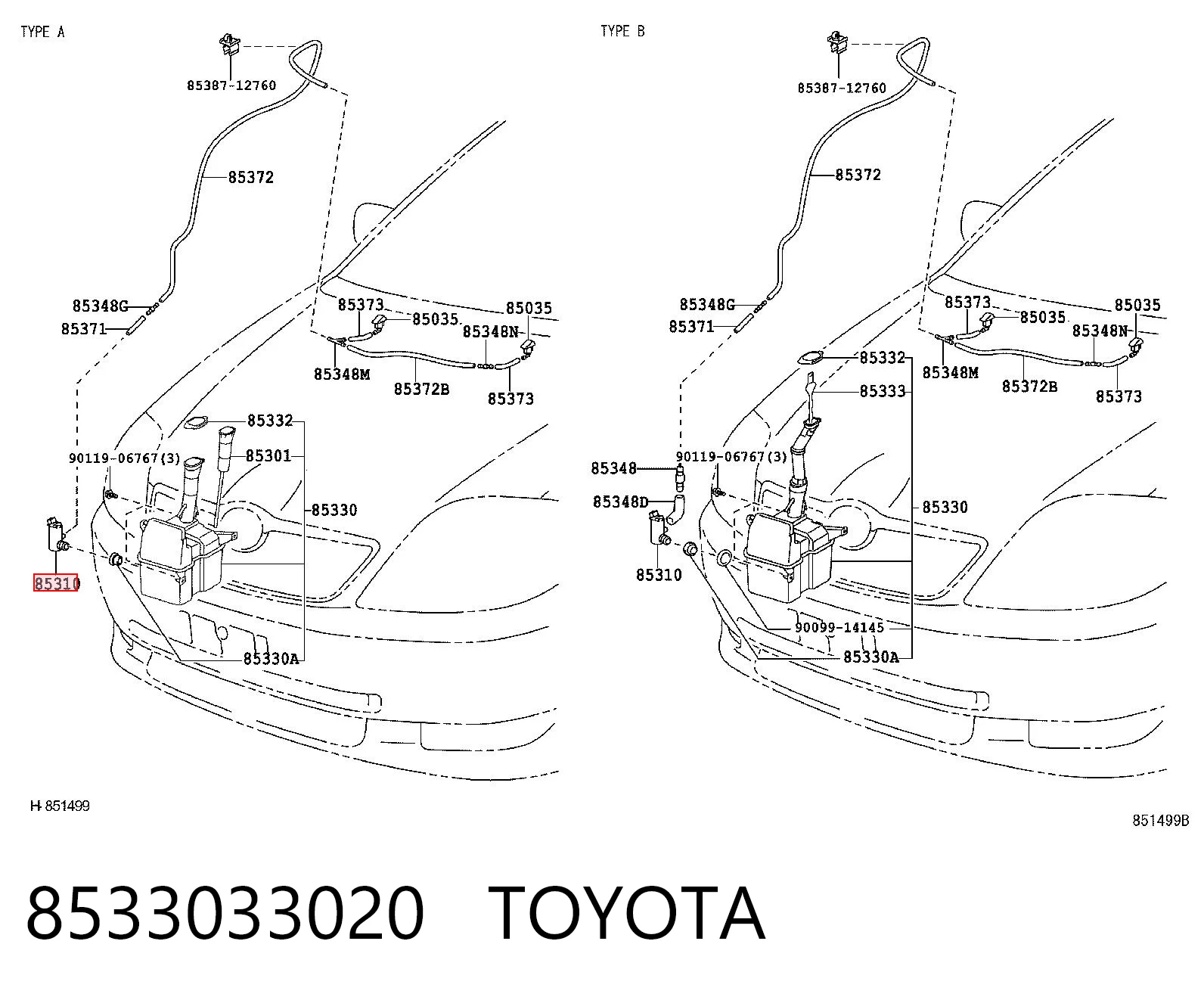 8533033020 Toyota Bomba de motor de fluido para lavador de vidro dianteiro