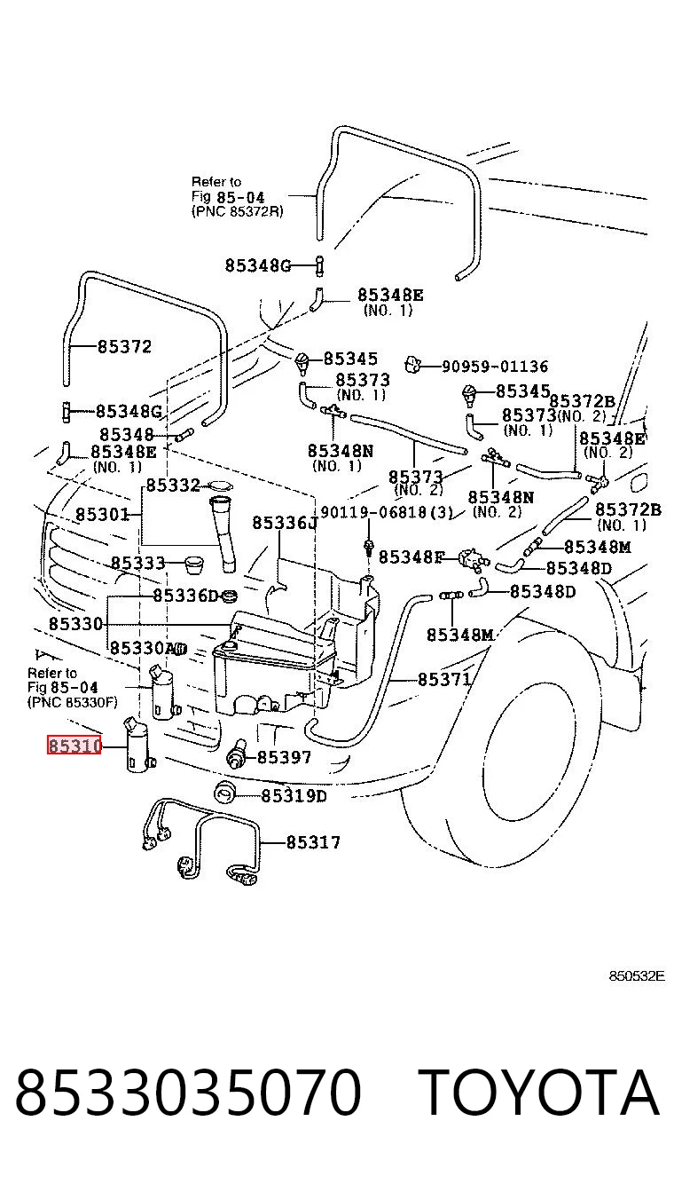 8533035070 Toyota Bomba de motor de fluido para lavador de vidro dianteiro