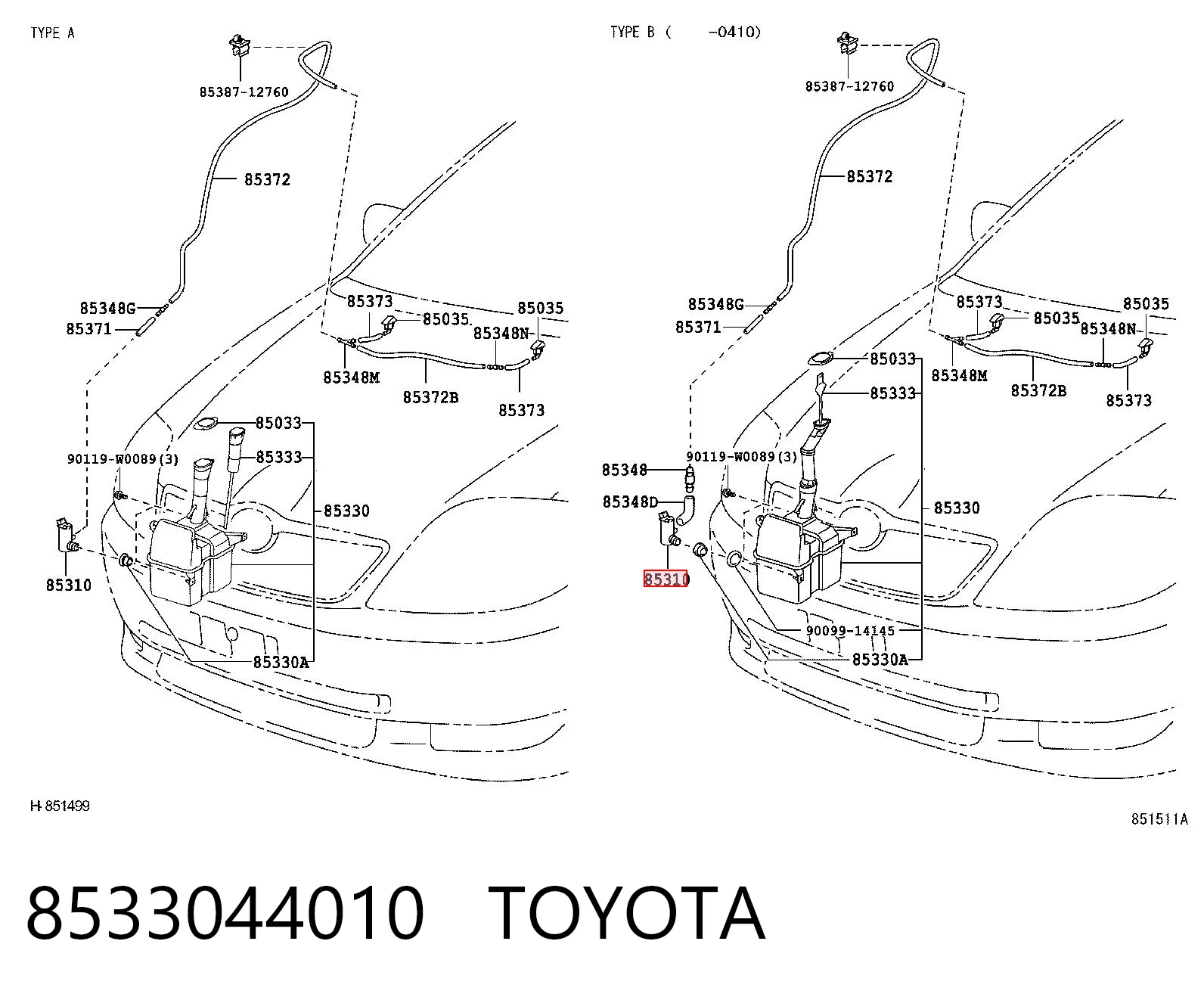 8533044010 Toyota Bomba de motor de fluido para lavador de vidro dianteiro