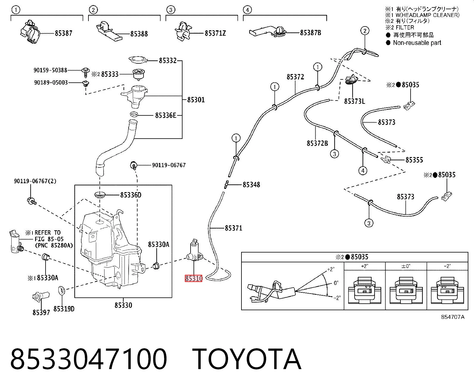 8533047100 Denso Bomba de motor de fluido para lavador de vidro dianteiro