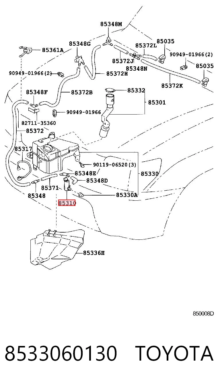 8533060130 Toyota Bomba de motor de fluido para lavador de vidro dianteiro