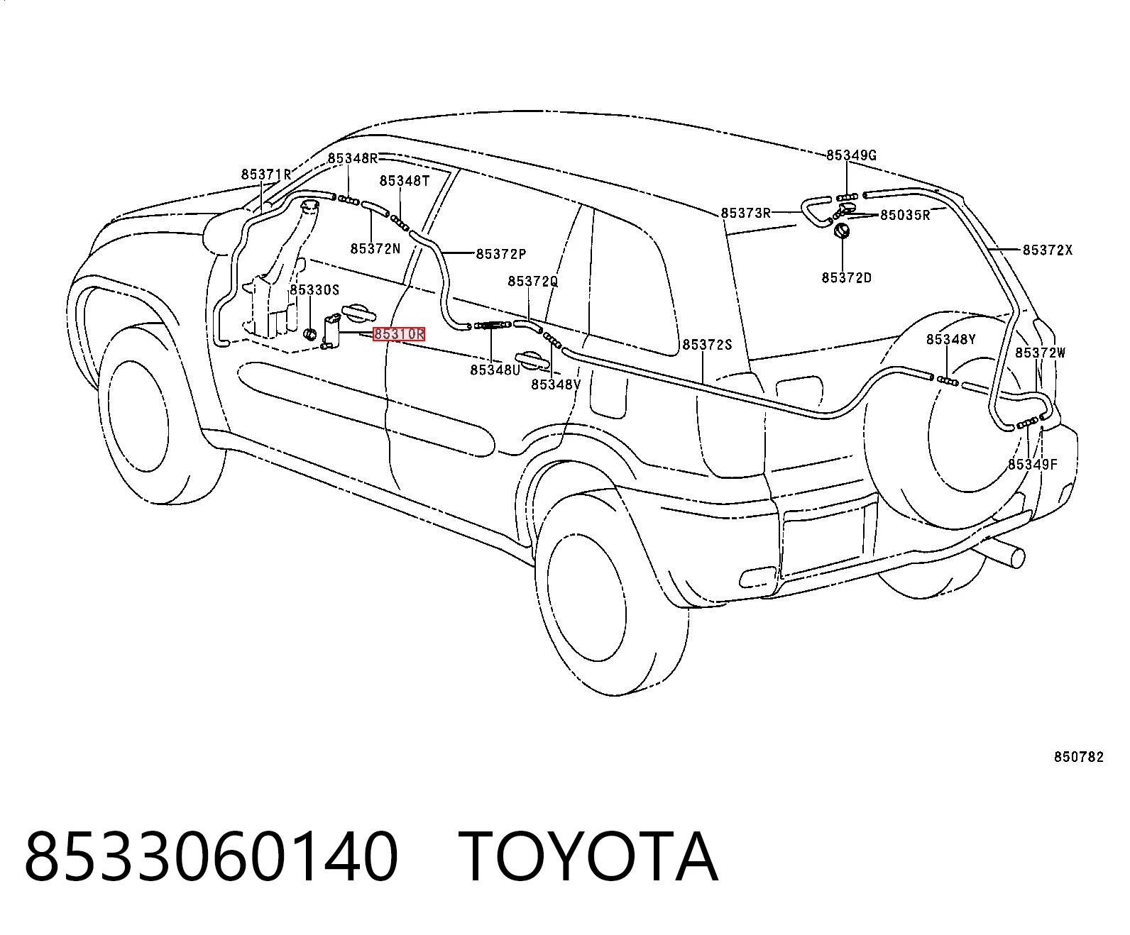 8533060140 Toyota Bomba de motor de fluido para lavador de vidro traseiro