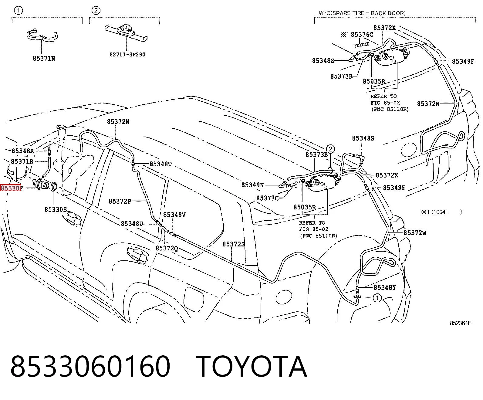 8533060160 Toyota Bomba de motor de fluido para lavador de vidro traseiro