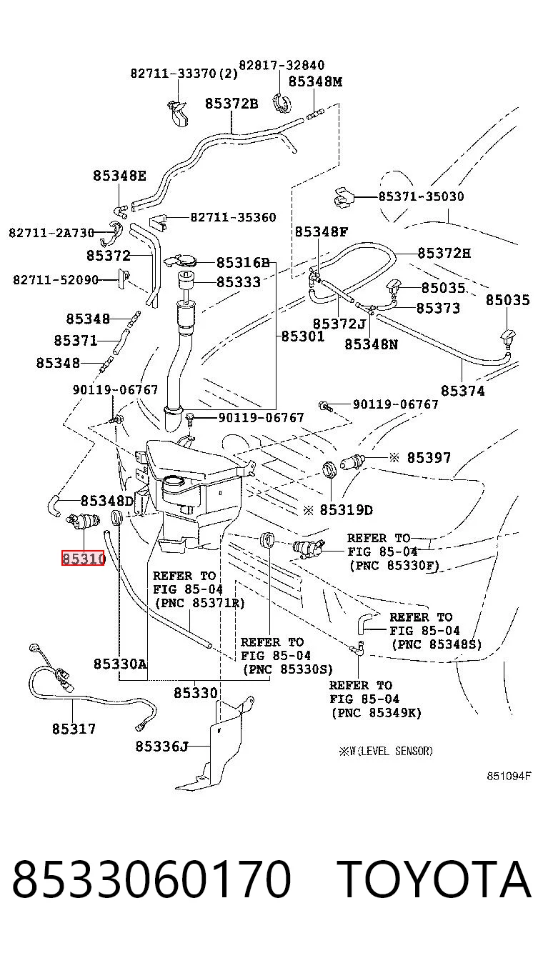 8533060170 Toyota Bomba de motor de fluido para lavador de vidro dianteiro