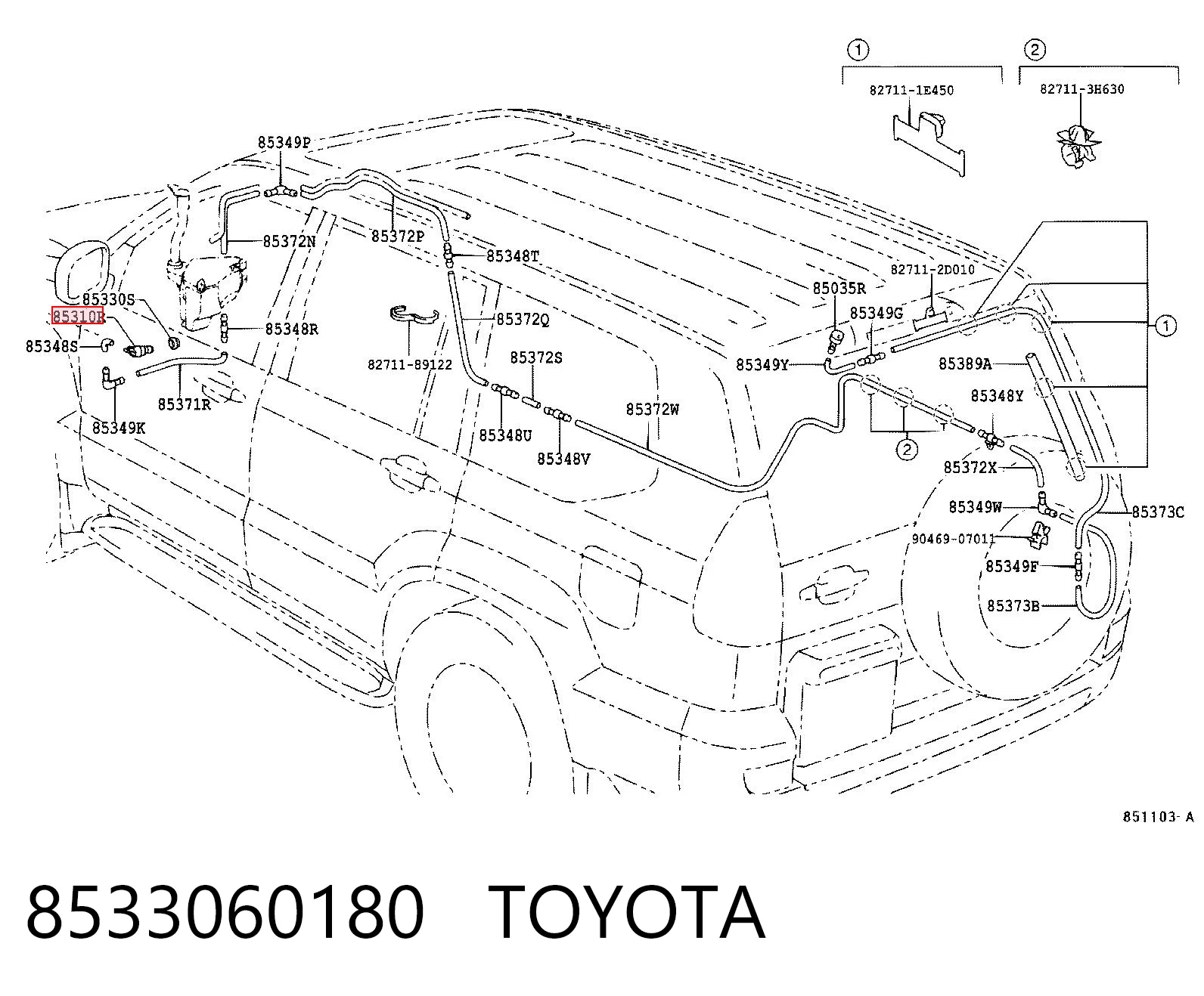 8533060180 Toyota Bomba de motor de fluido para lavador de vidro traseiro
