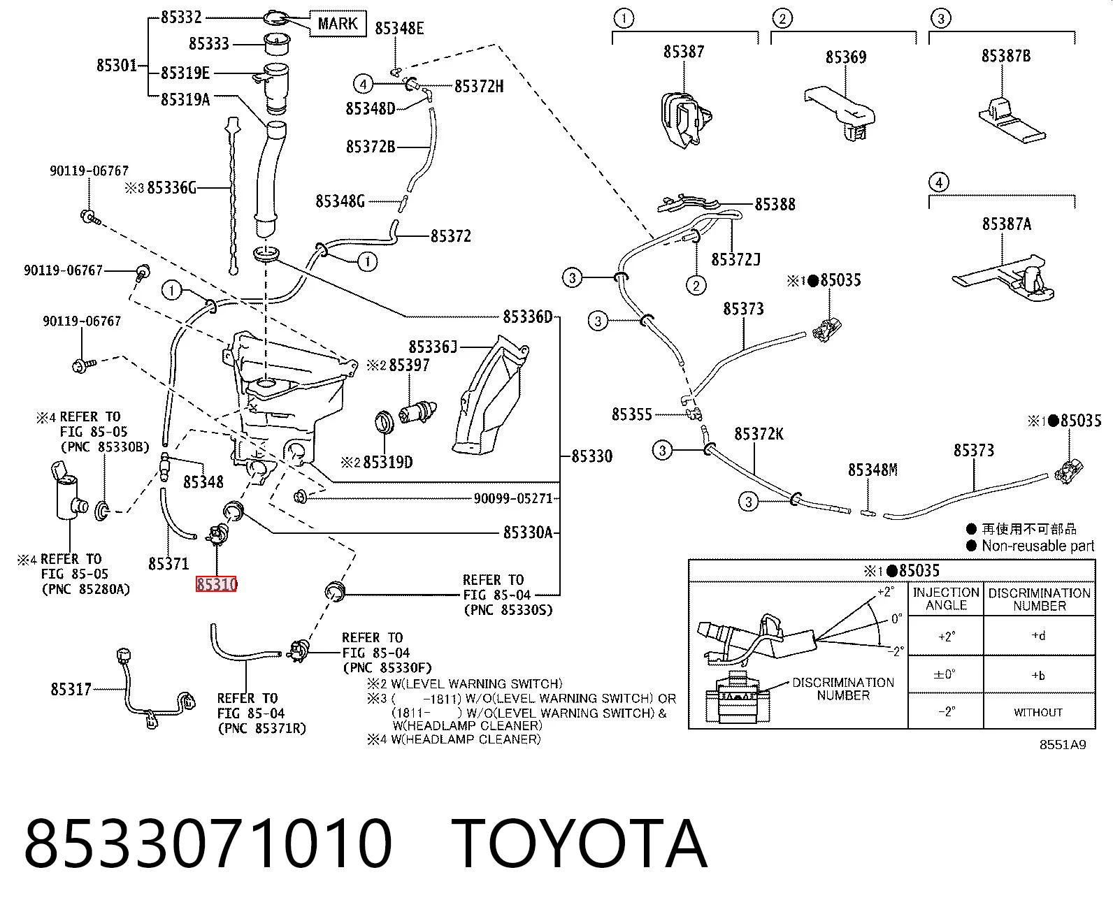 8533071010 Toyota Bomba de motor de fluido para lavador de vidro dianteiro