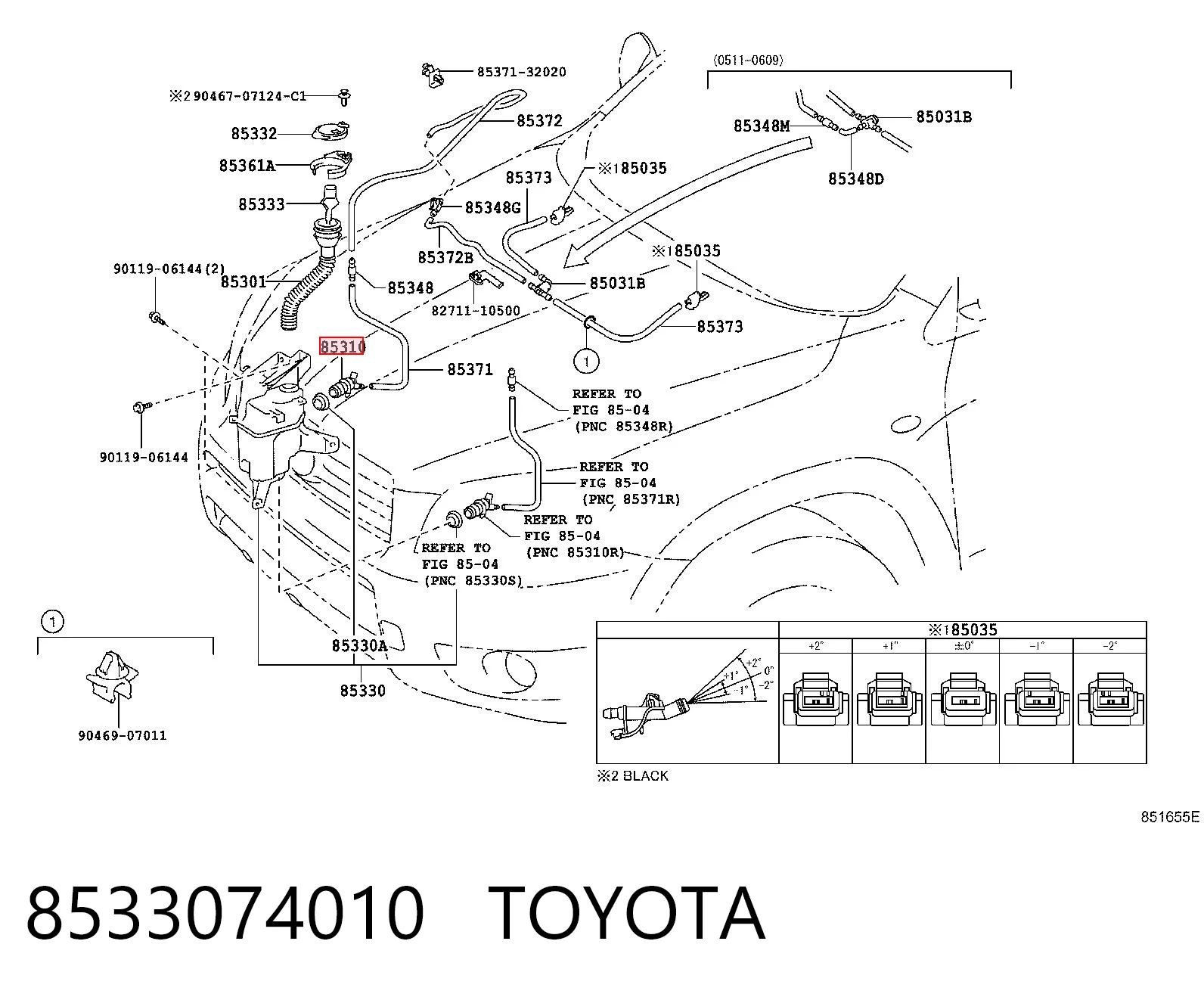 8533074010 Toyota Bomba de motor de fluido para lavador de vidro dianteiro