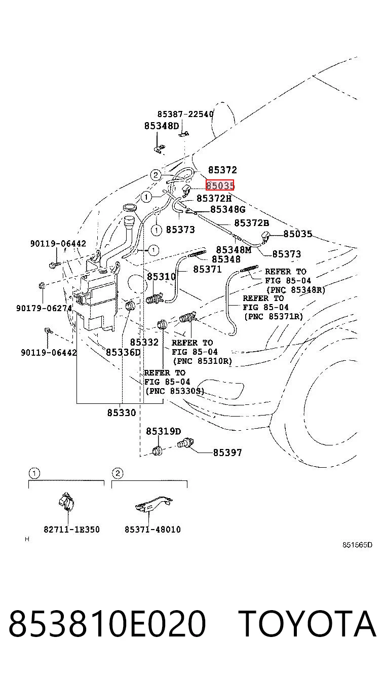 853810E020 Toyota Injetor de fluido para lavador de pára-brisas