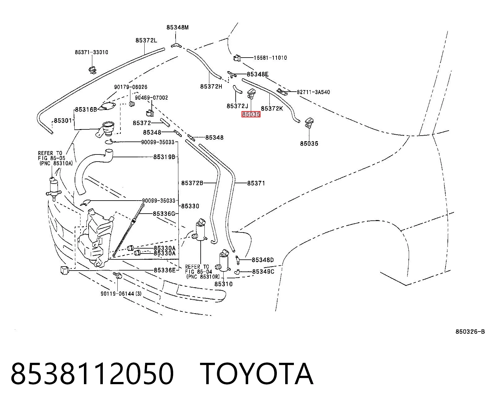 8538112050 Toyota Injetor de fluido para lavador de pára-brisas