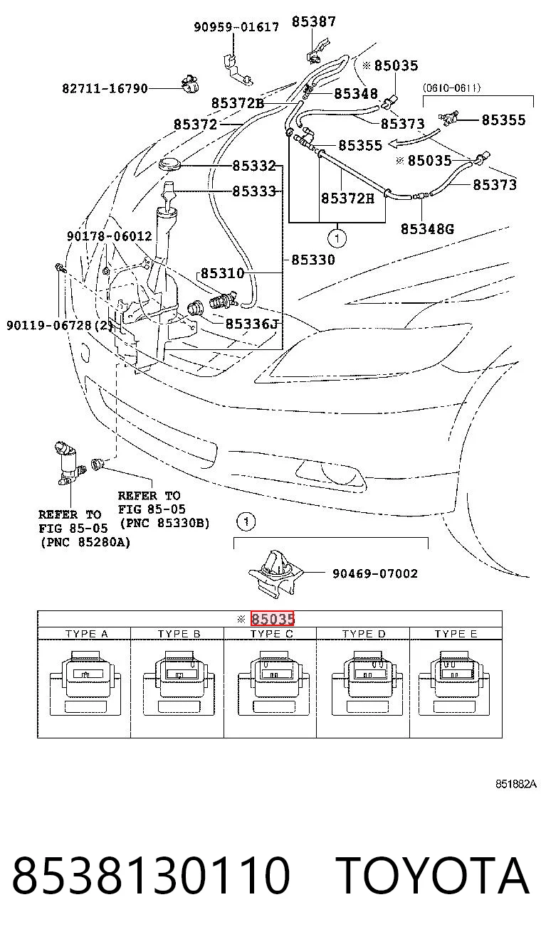 8538130110 Toyota Injetor de fluido para lavador de pára-brisas